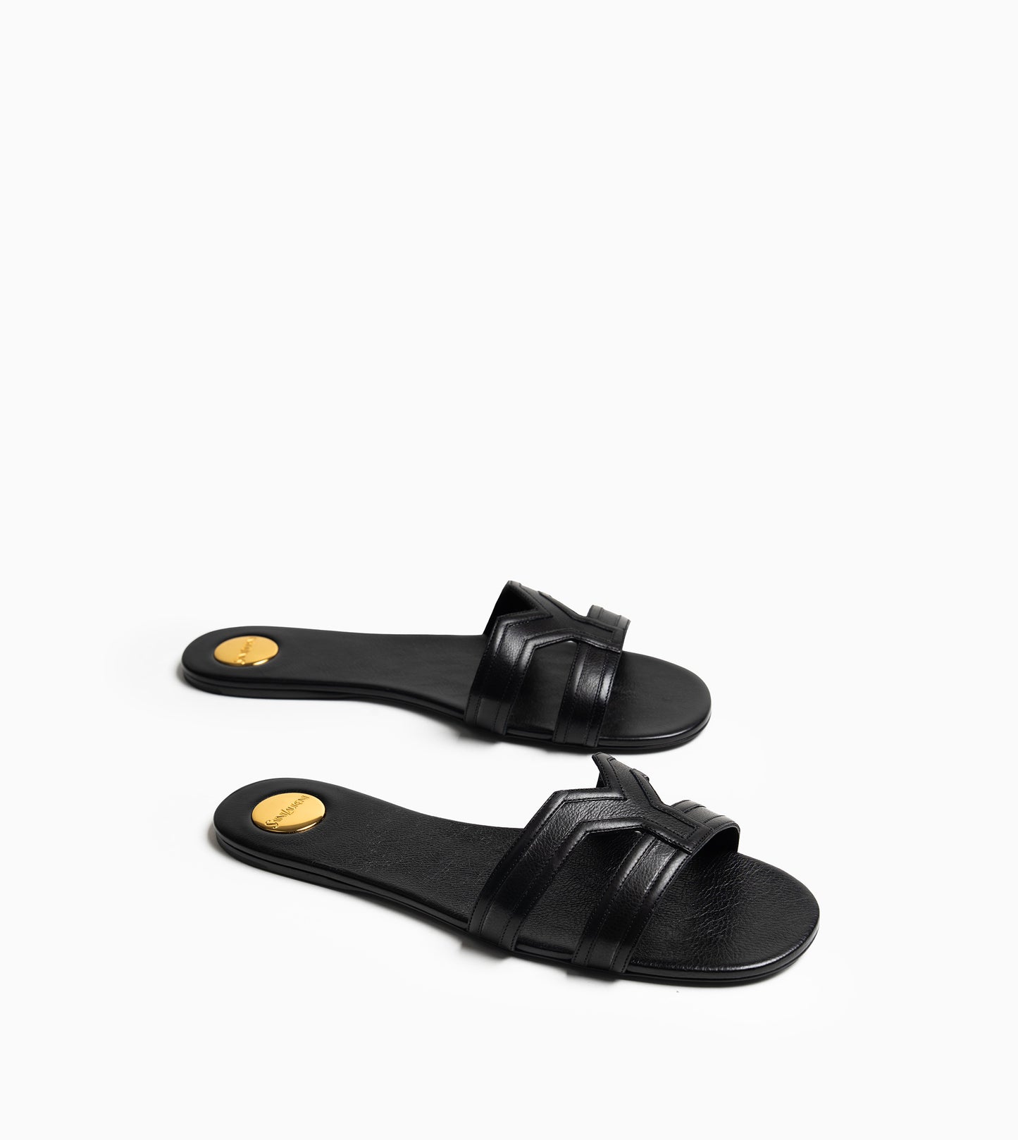 SAINT LAURENT Leather Women Shoes Flat Sandals Flat Le Black
