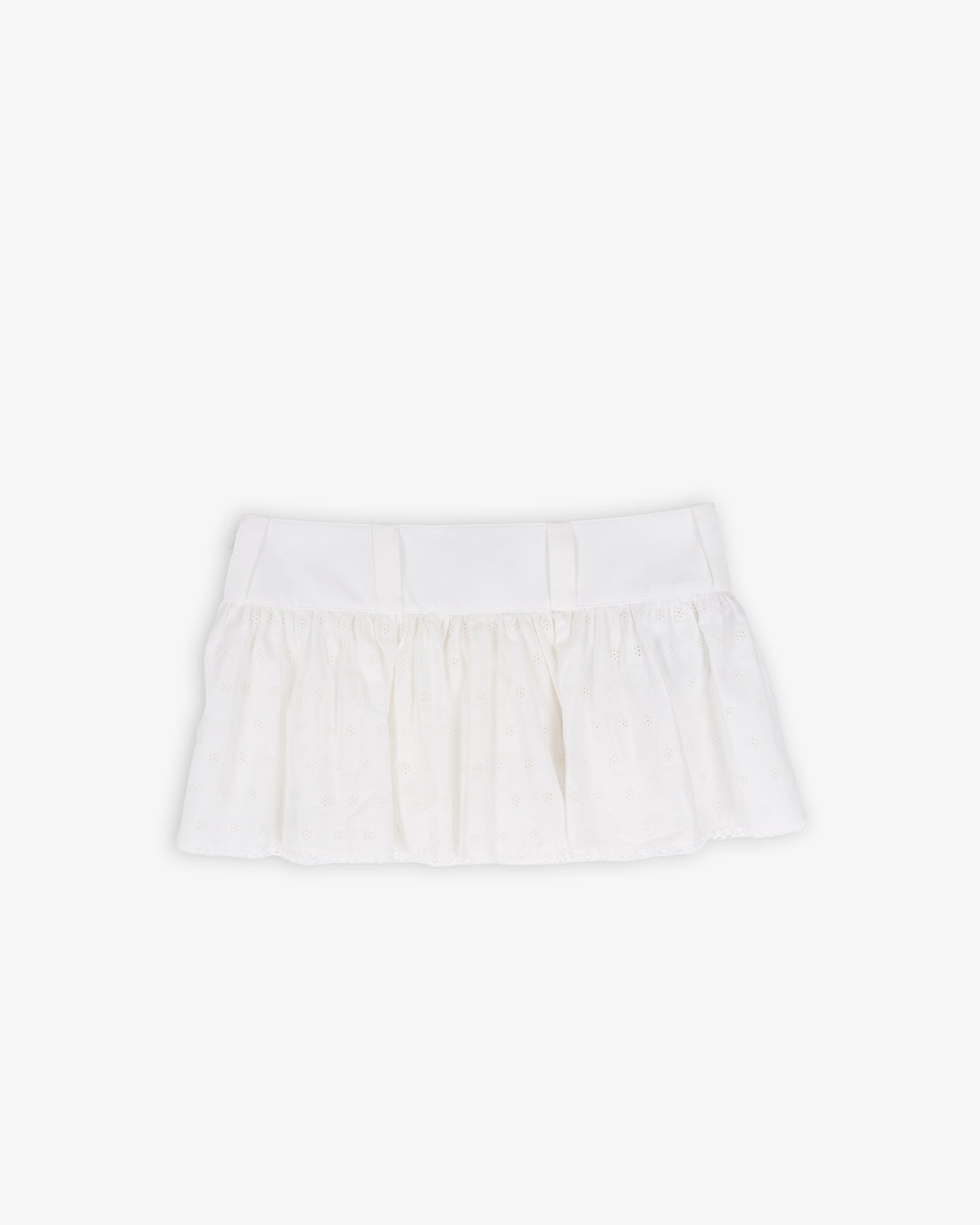 MIU MIU Poplin Mini Skirt with Irregular Texture and Openwork Lace White