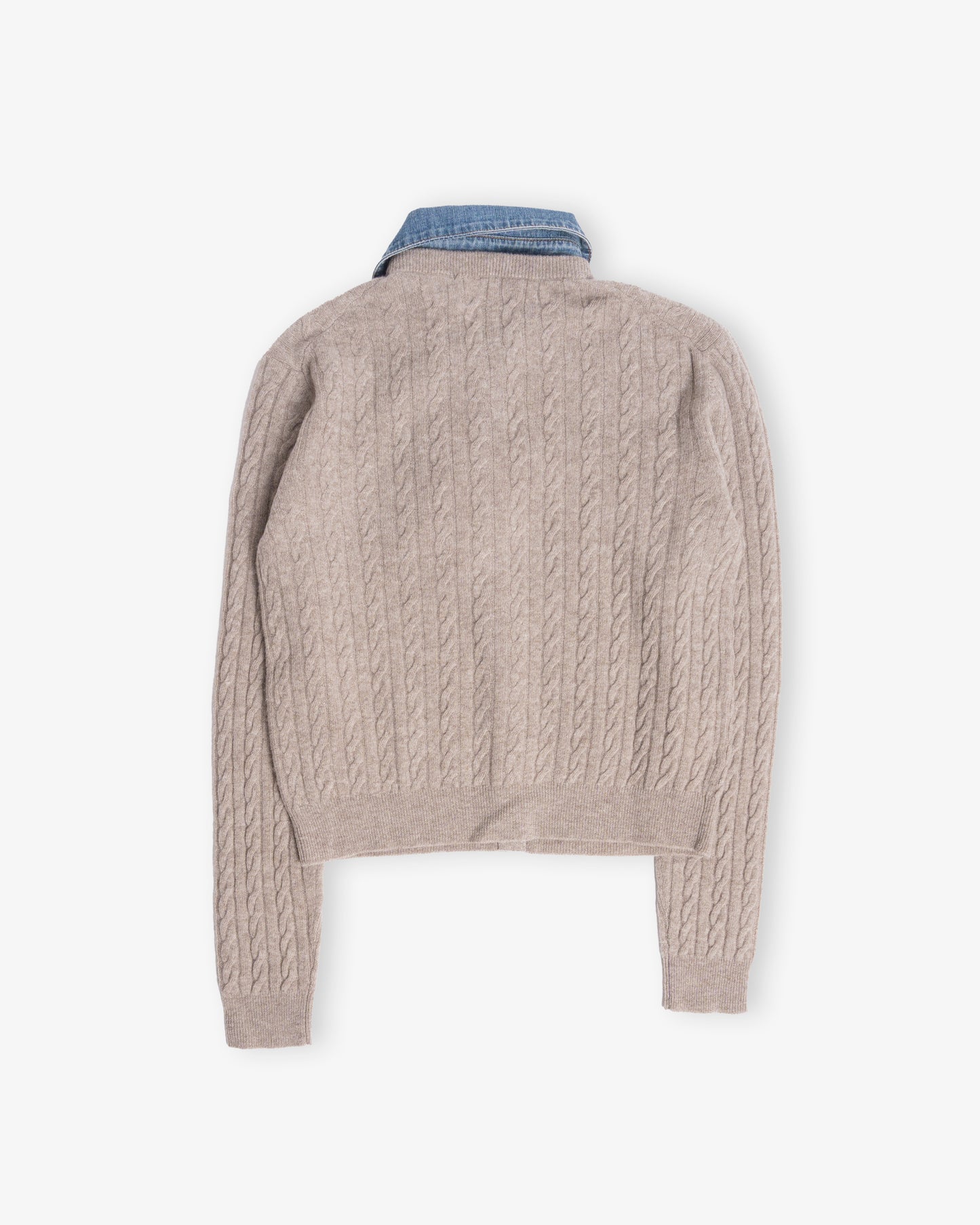 MIU MIU Cardigan with Pearly Top Shell Sabbia