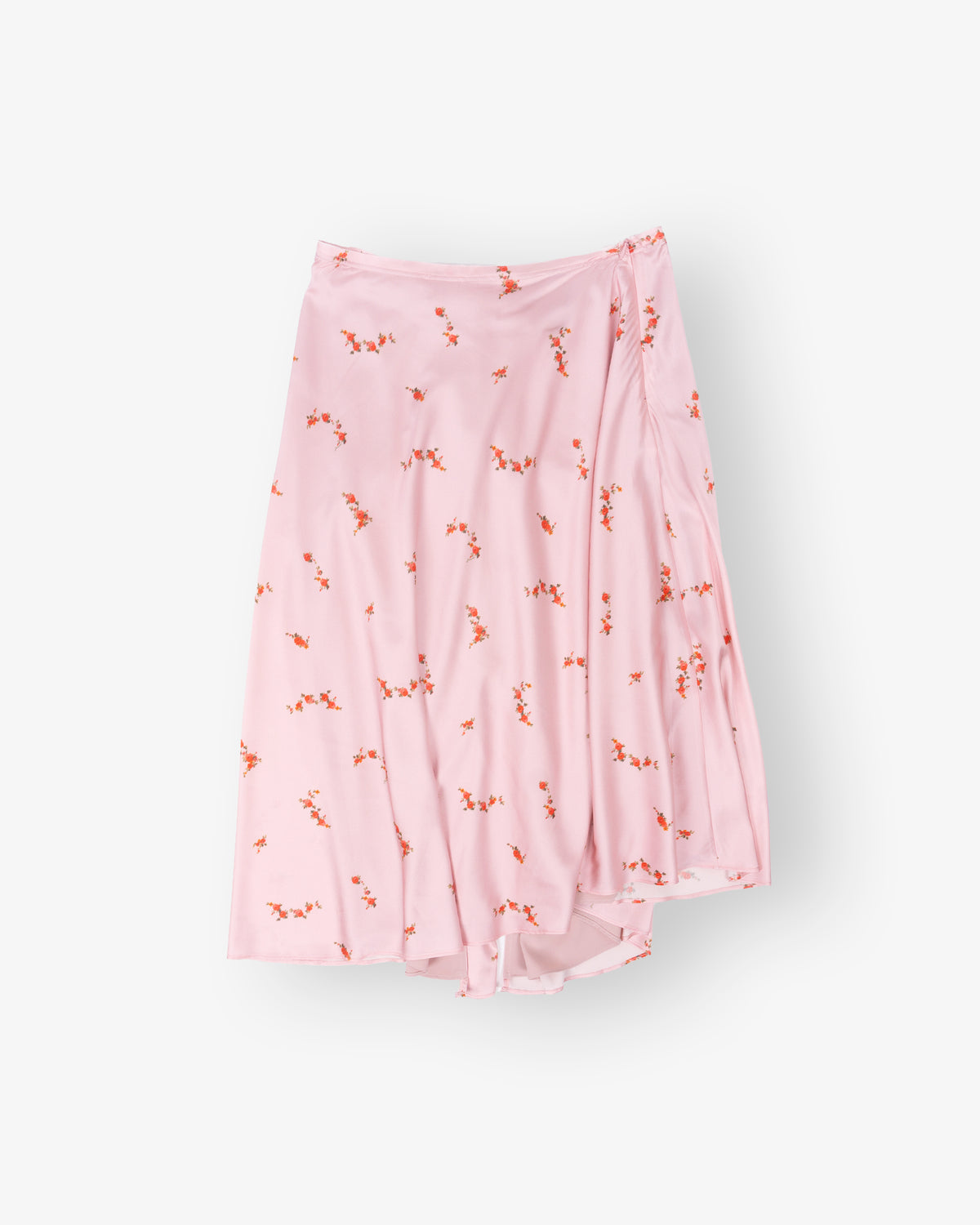 GANNI Printed Sandwashed Silk Tie String Midi Skirt Silver Pink