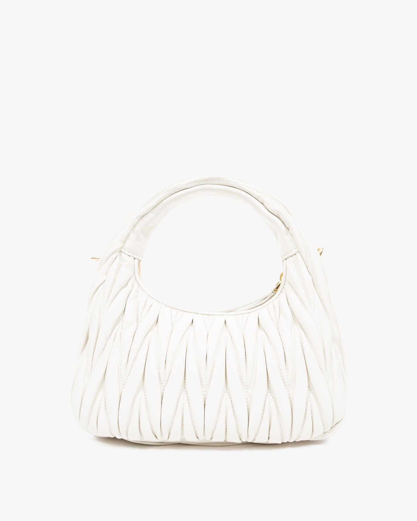MIU MIU Wander Matelassé Nappa Hobo Bag White