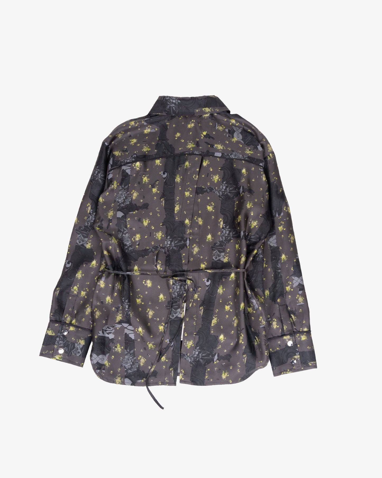 GANNI Printed Silk Twill Long Sleeve Shirt Black Sand
