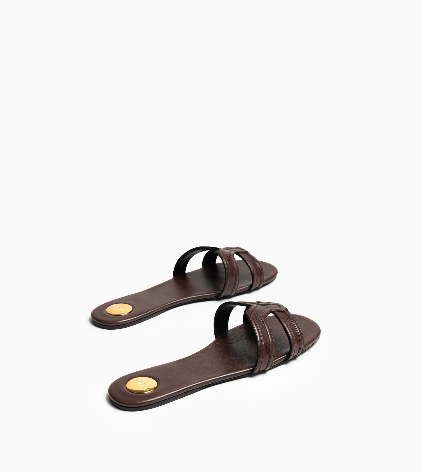 SAINT LAURENT Leather Women Shoes Flat Sandals Flat Le Brown