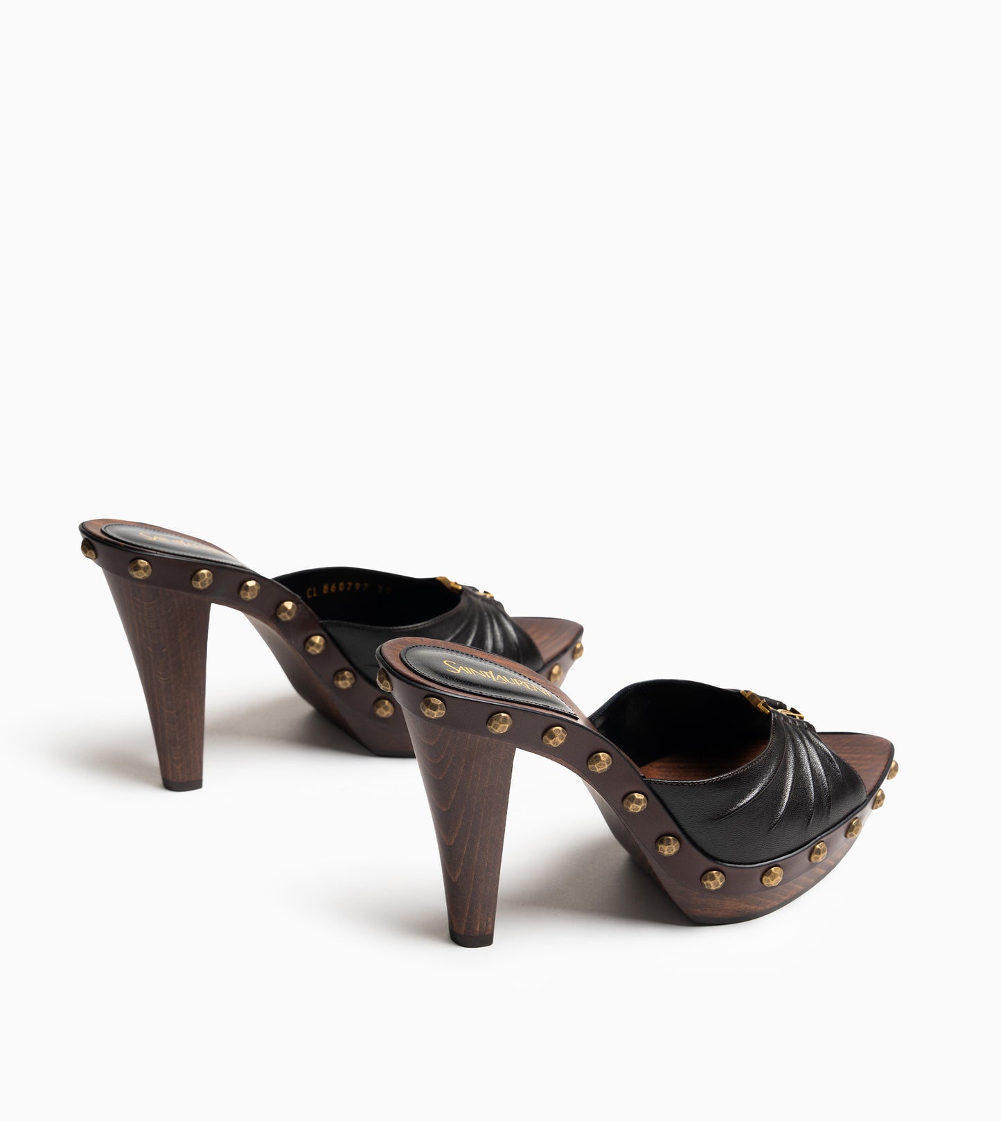 SAINT LAURENT Leather Women Shoes Sandles Mid Heel Lea Brown