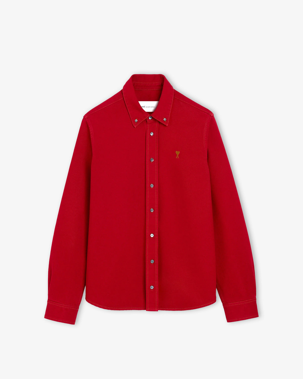 AMI PARIS Button Down Tonal Ami de Coeur Shirt Ruby Red