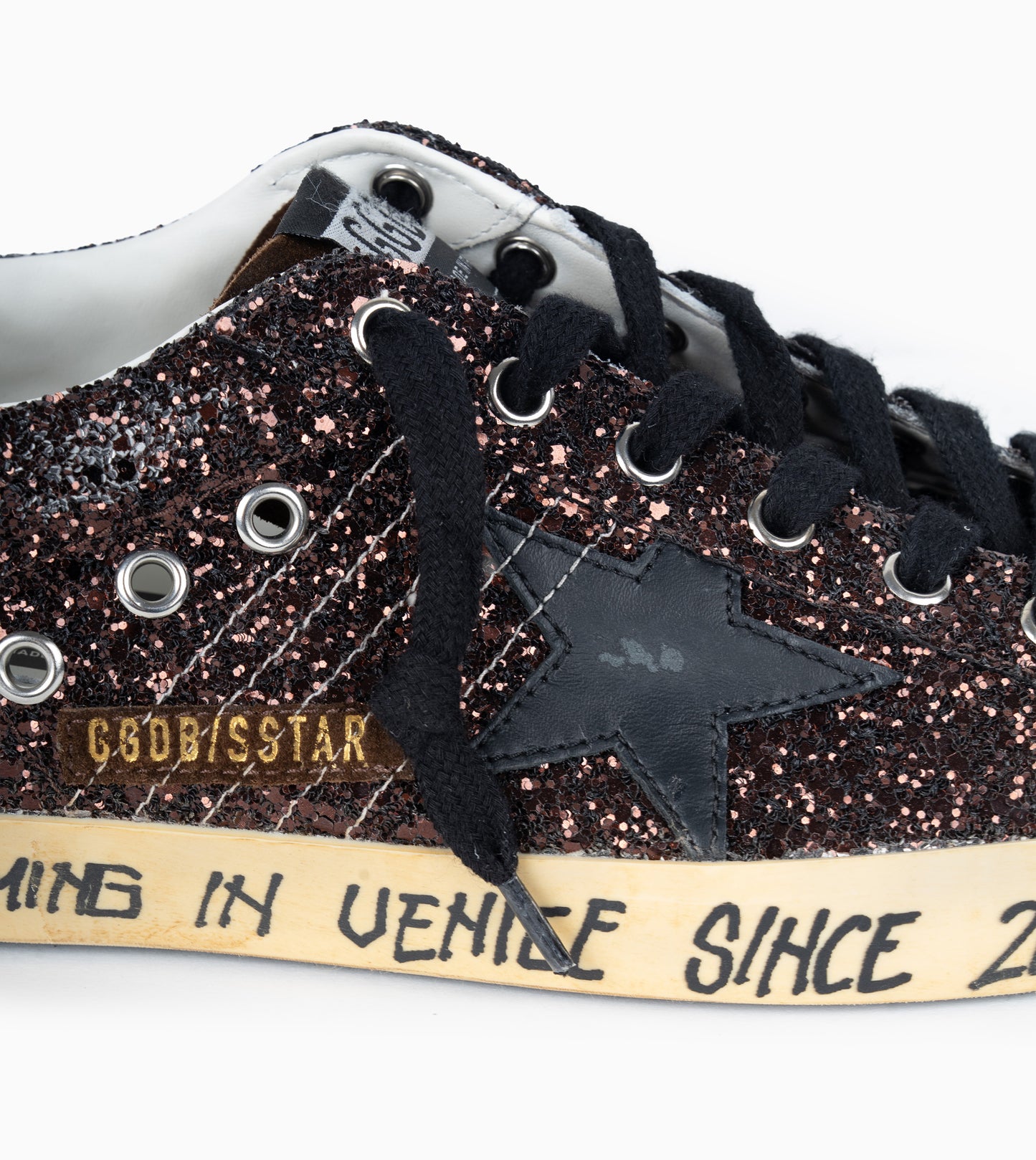 GOLDEN GOOSE- Super star glitter upper suede tongue leather star