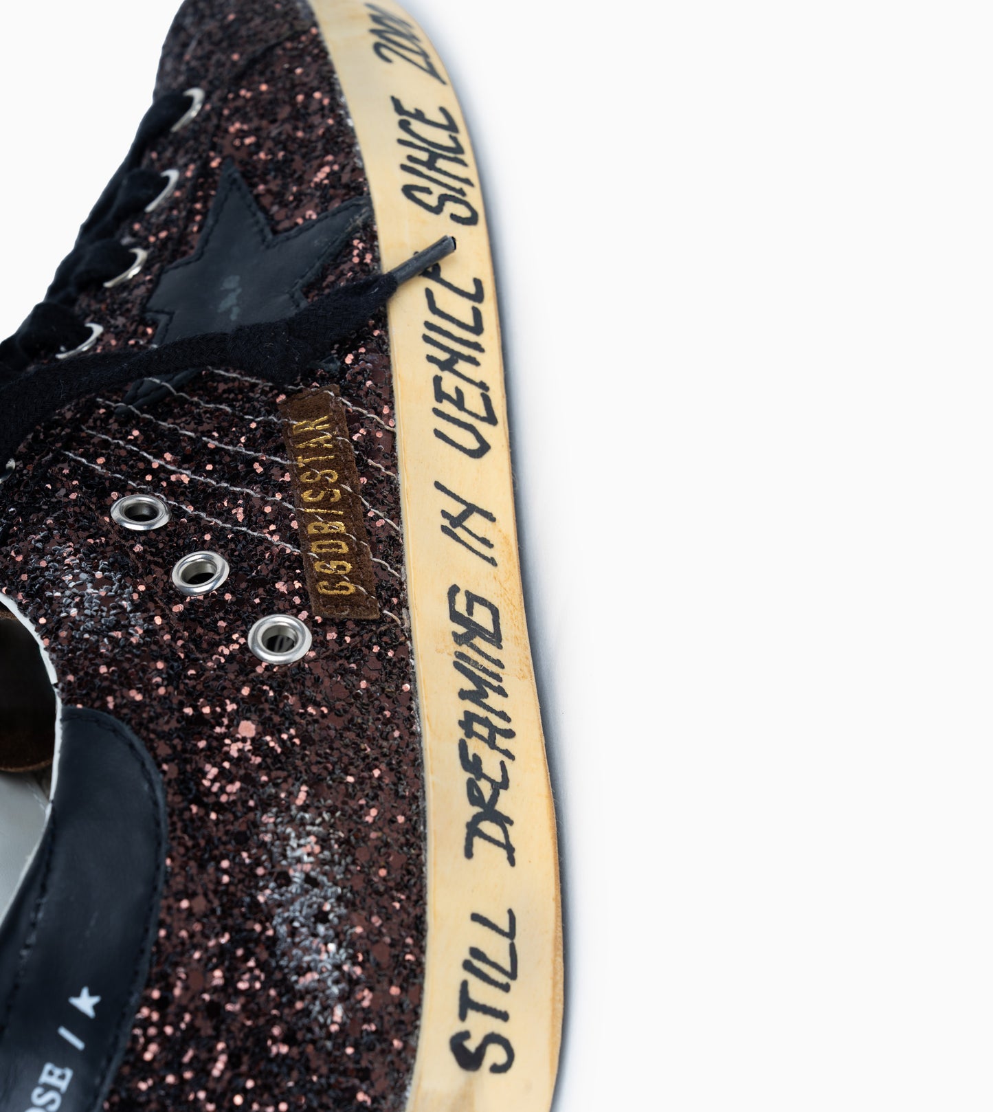 GOLDEN GOOSE- Super star glitter upper suede tongue leather star