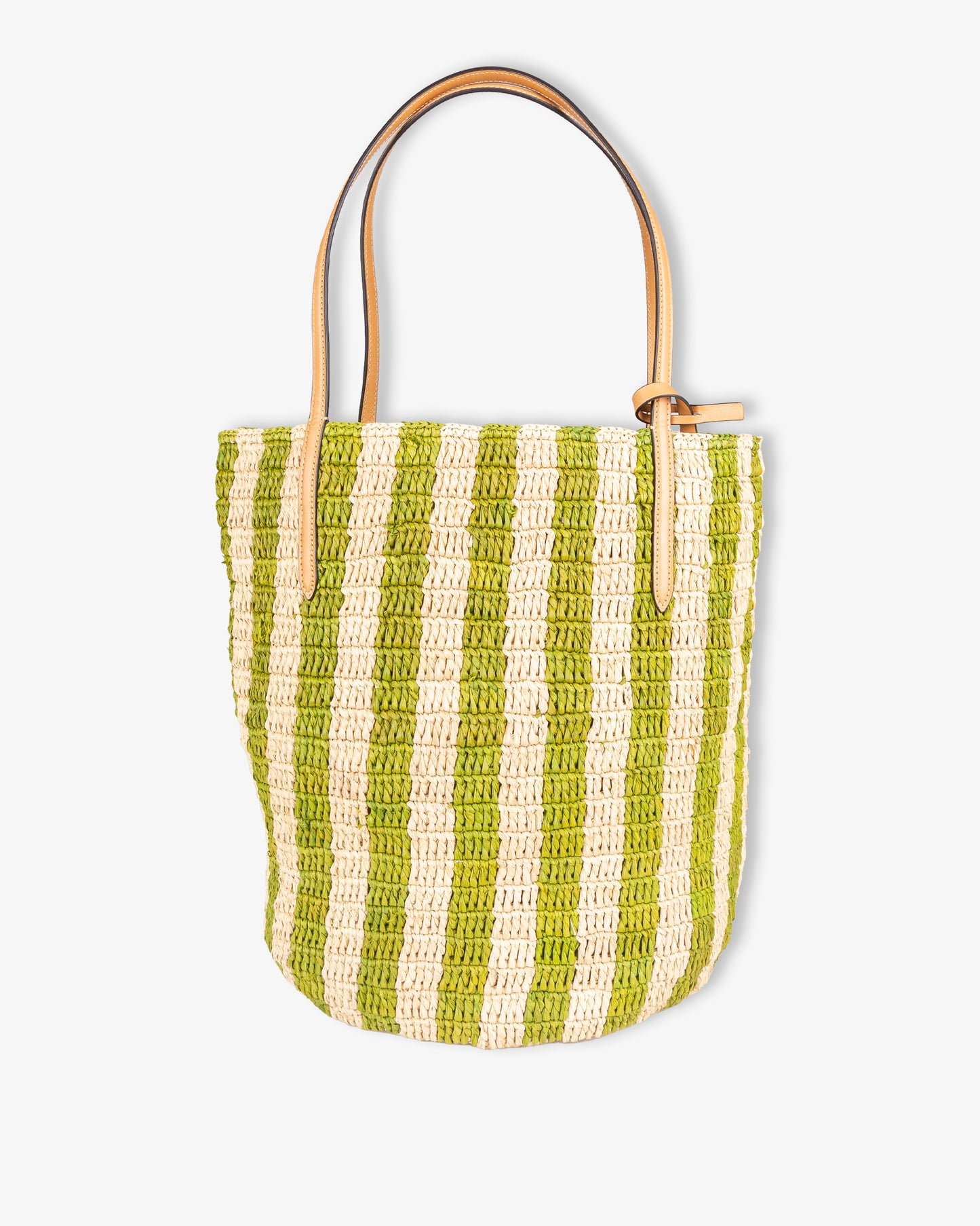 VALENTINO Crochet Rafia Stripes Bucket Naturale Verde Camel