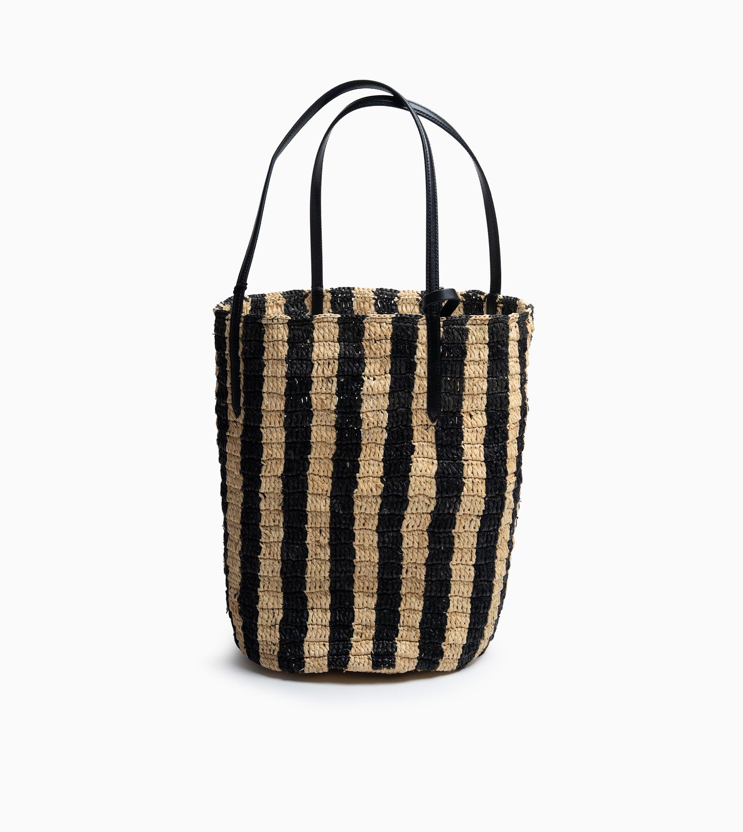 VALENTINO Crochet Rafia Stripes Bucket Naturale Nero