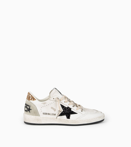 GOLDEN GOOSE- Ballstar Leather Upper And Toe Glitter Star
