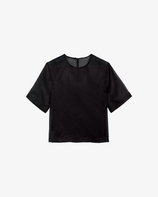 AMI PARIS Top Manches C Short Sleeve Sheer Top Black
