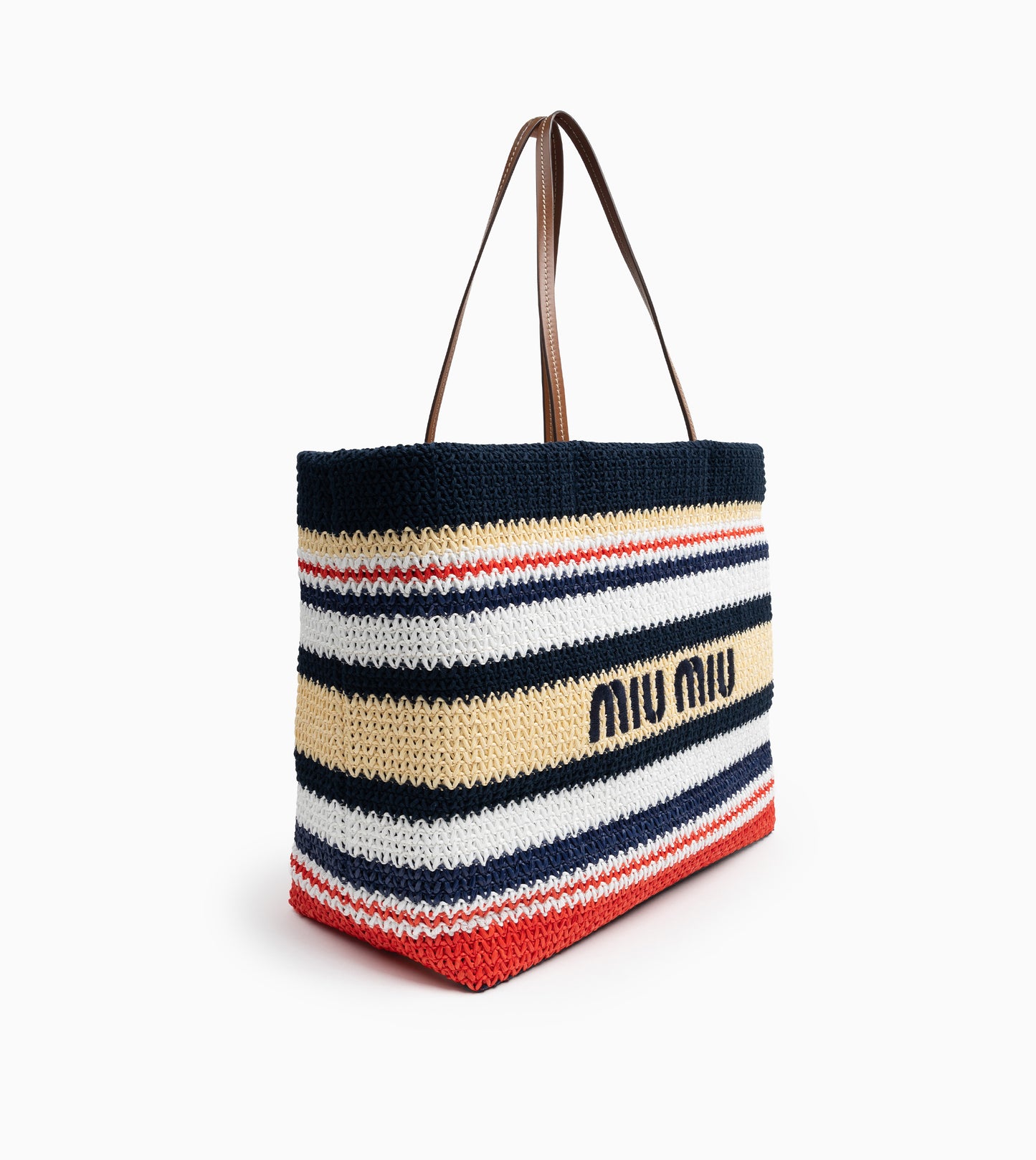 MIU MIU Woven Tote Bag with Raffia Effect Blue