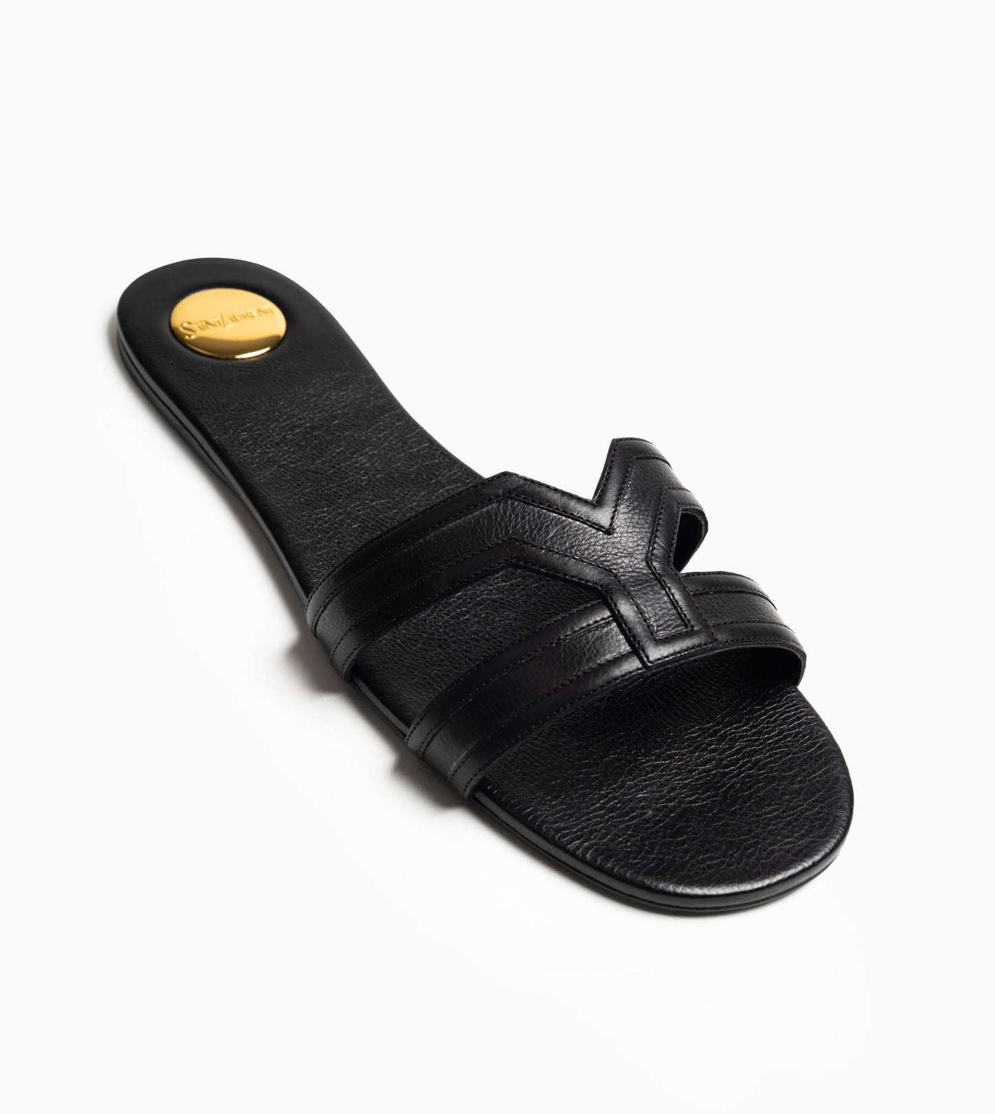 SAINT LAURENT Leather Women Shoes Flat Sandals Flat Le Black