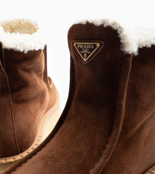 PRADA SCAMOSCIATO ANKLE BOOTS CACAO