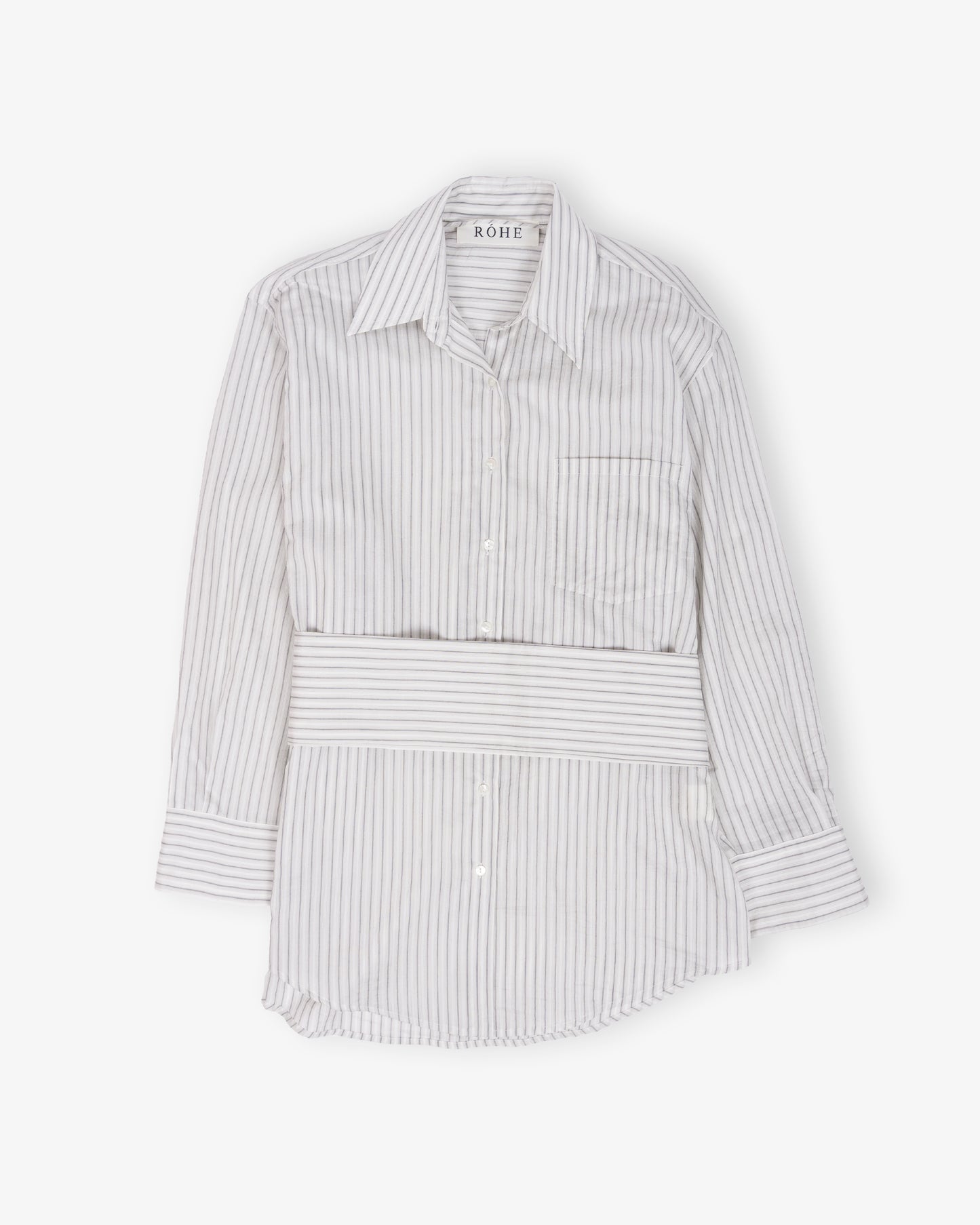 RÓHE Silk Stripe Belted Shirt Fine Stripe