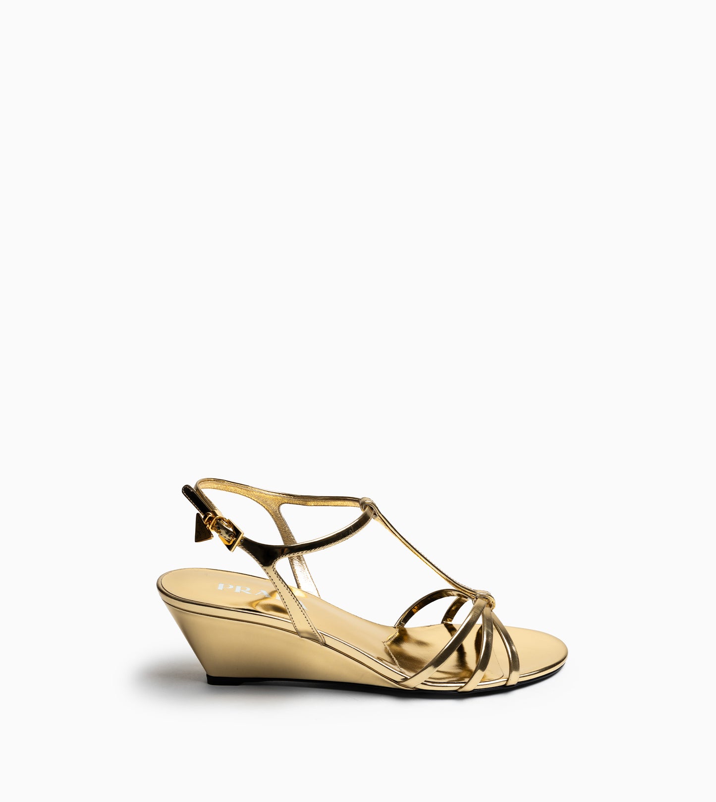 PRADA Metallic Leather Sandals Platino