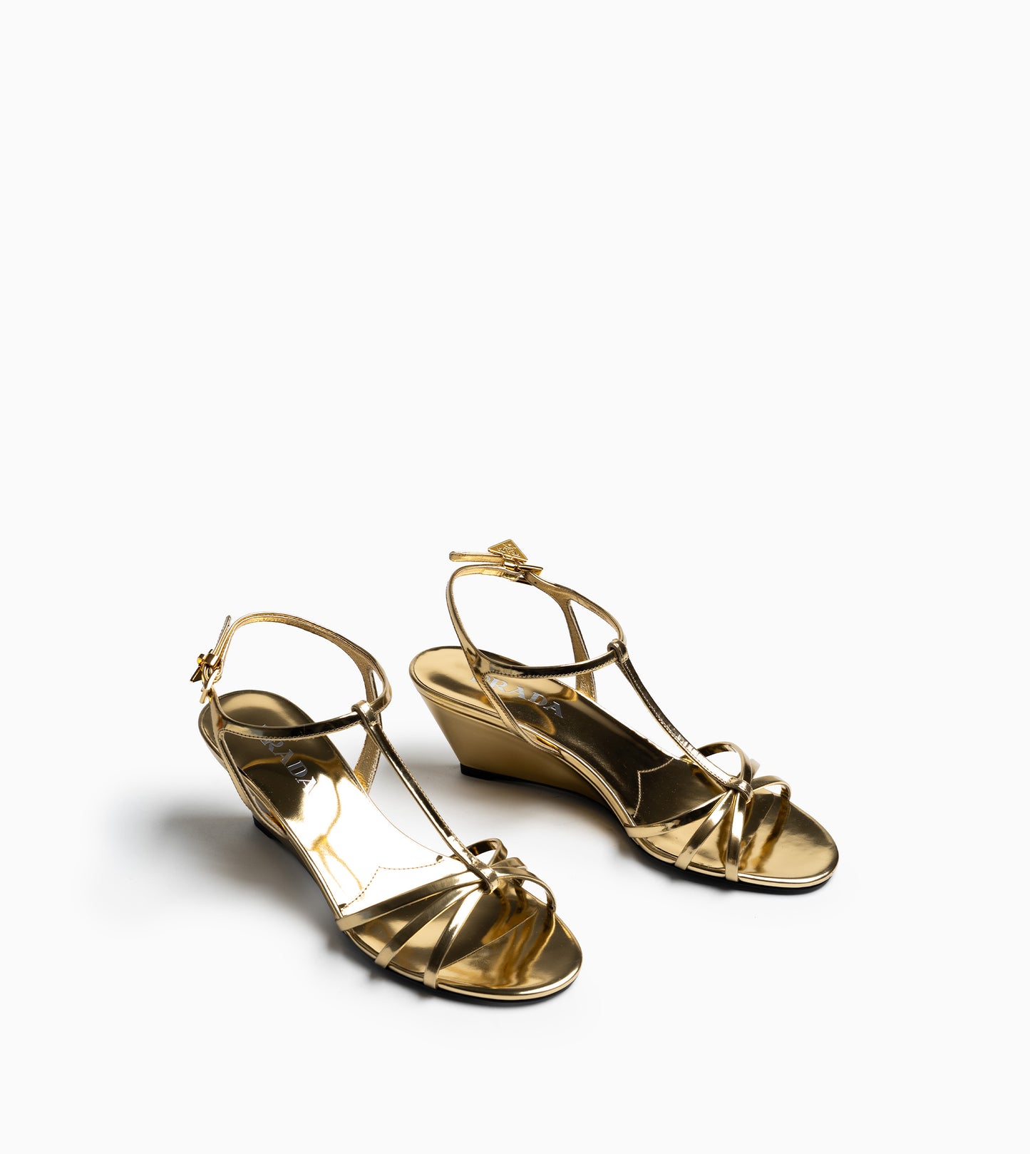 PRADA Metallic Leather Sandals Platino