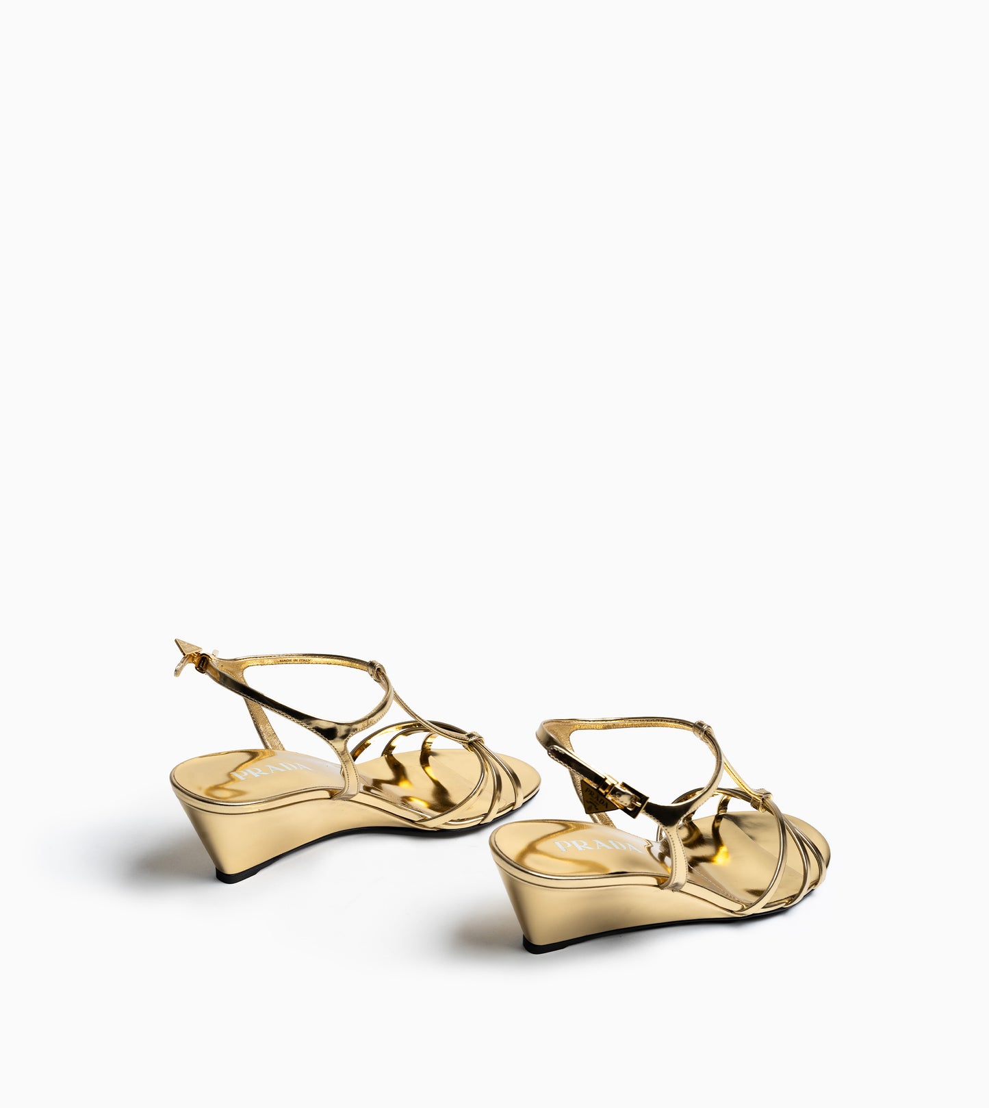 PRADA Metallic Leather Sandals Platino