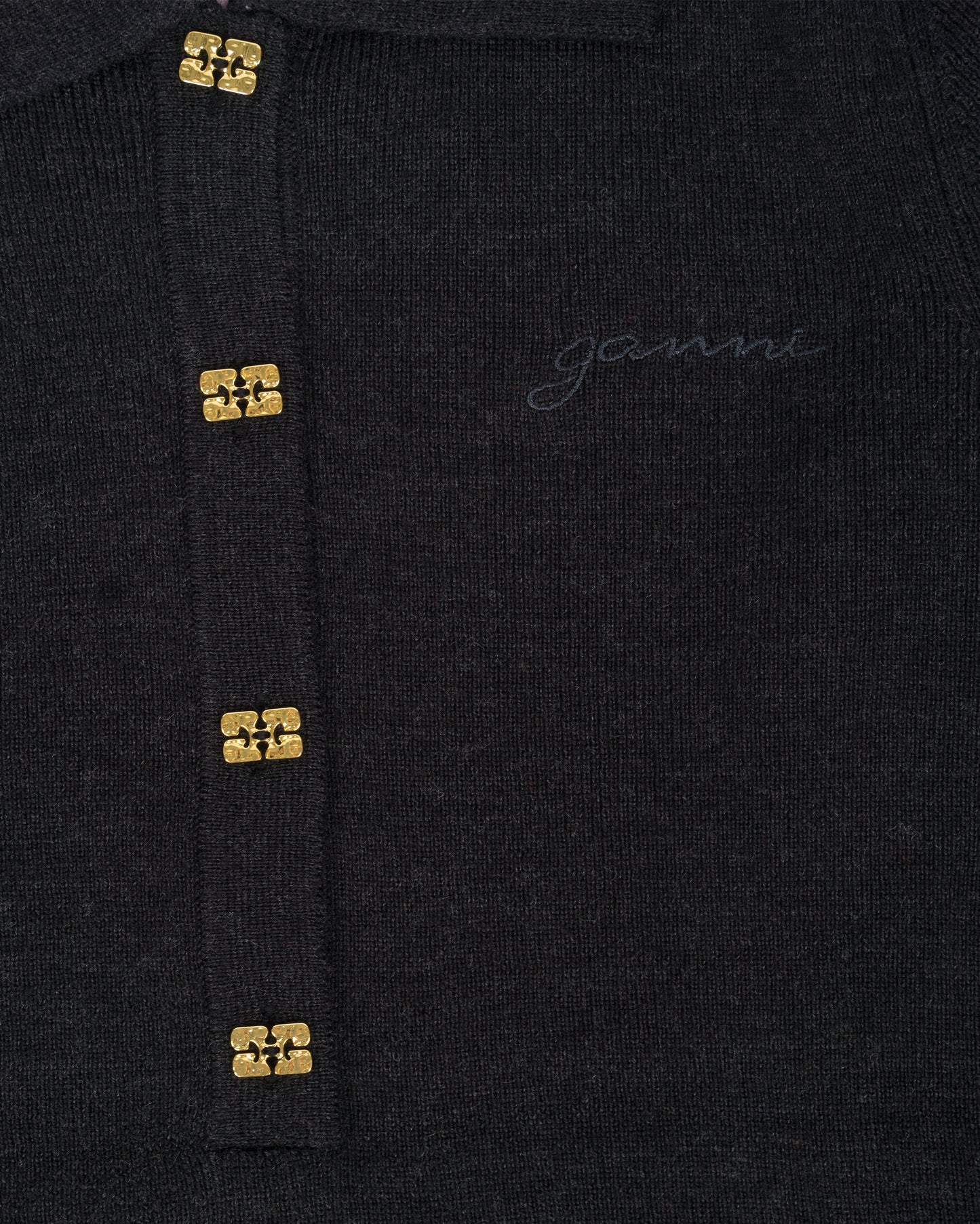 GANNI Mini Ribbed Merino Polo Phantom