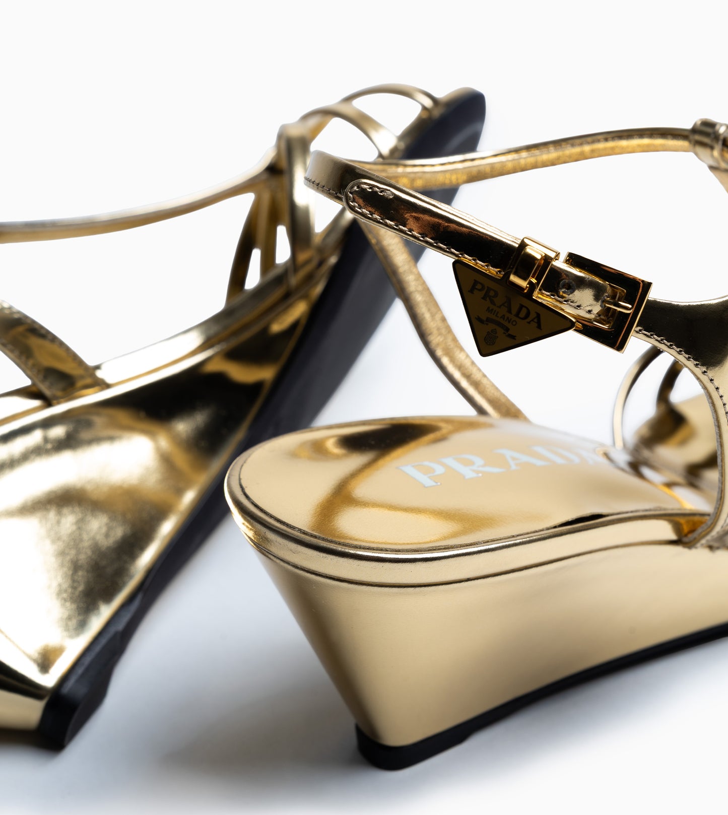 PRADA Metallic Leather Sandals Platino