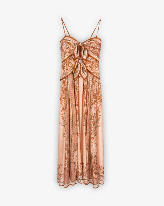 ZIMMERMANN Aster Scarf Midi Dress Pink Paisley Floral