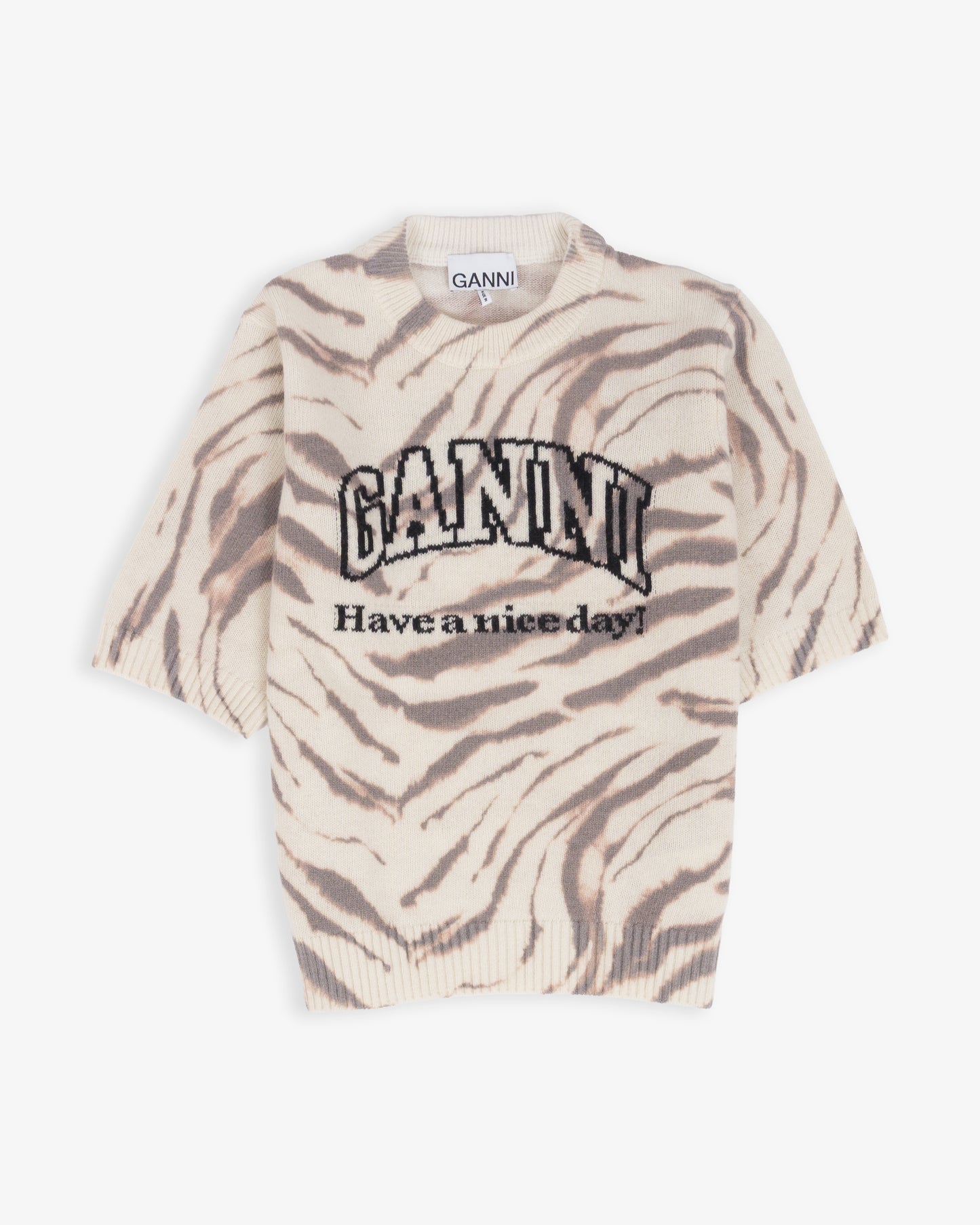 GANNI Graphic Wool Printed Tee Egret