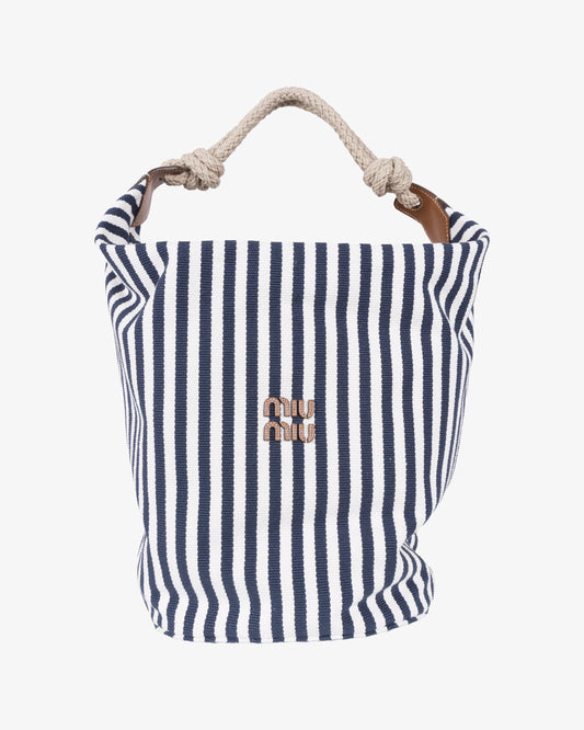 MIU MIU Fabric Hand Bag Blue & Cognac