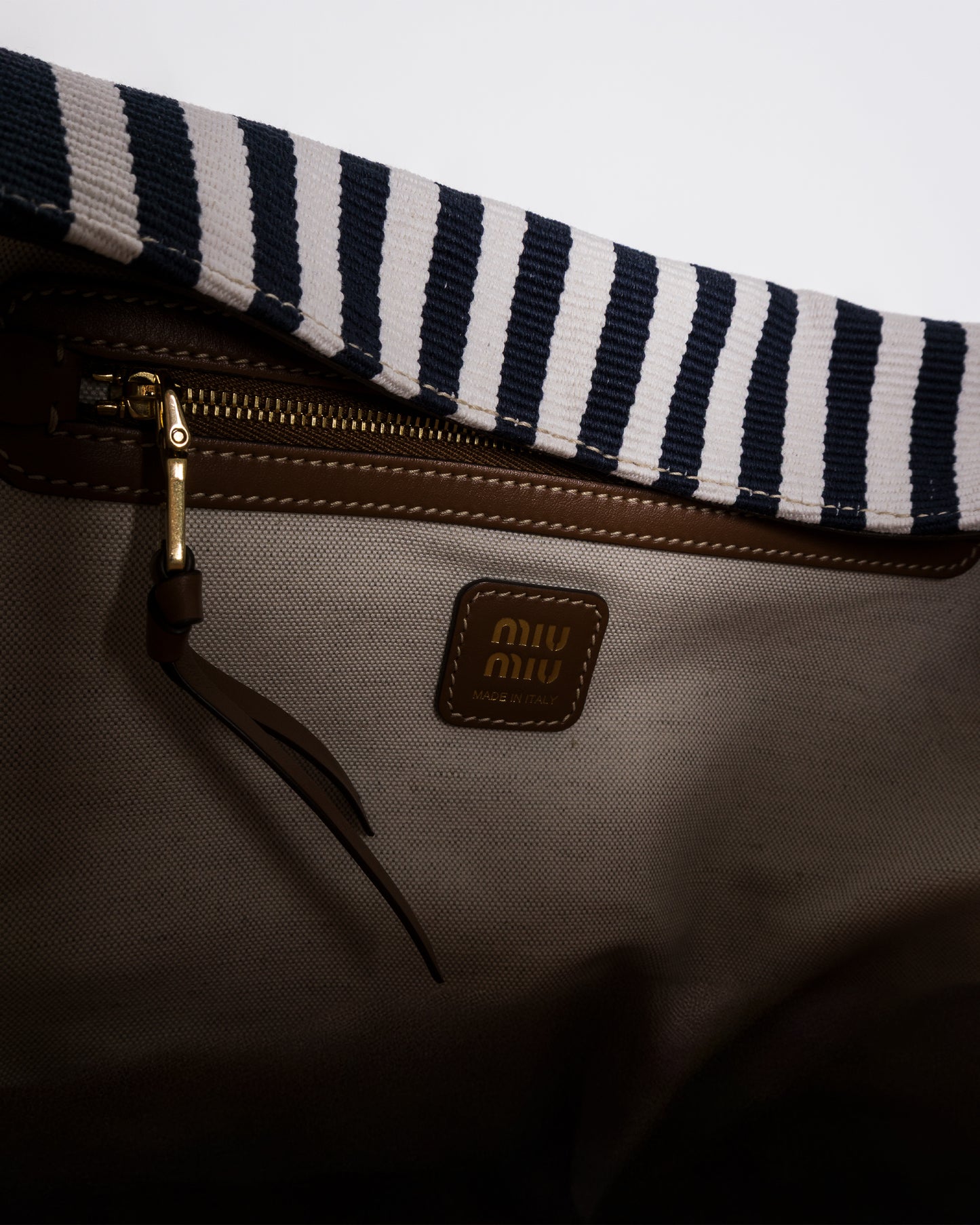 MIU MIU Fabric Hand Bag Blue & Cognac