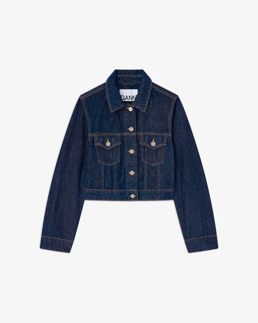 GANNI Rinse Denim Cropped Jacket Rinse