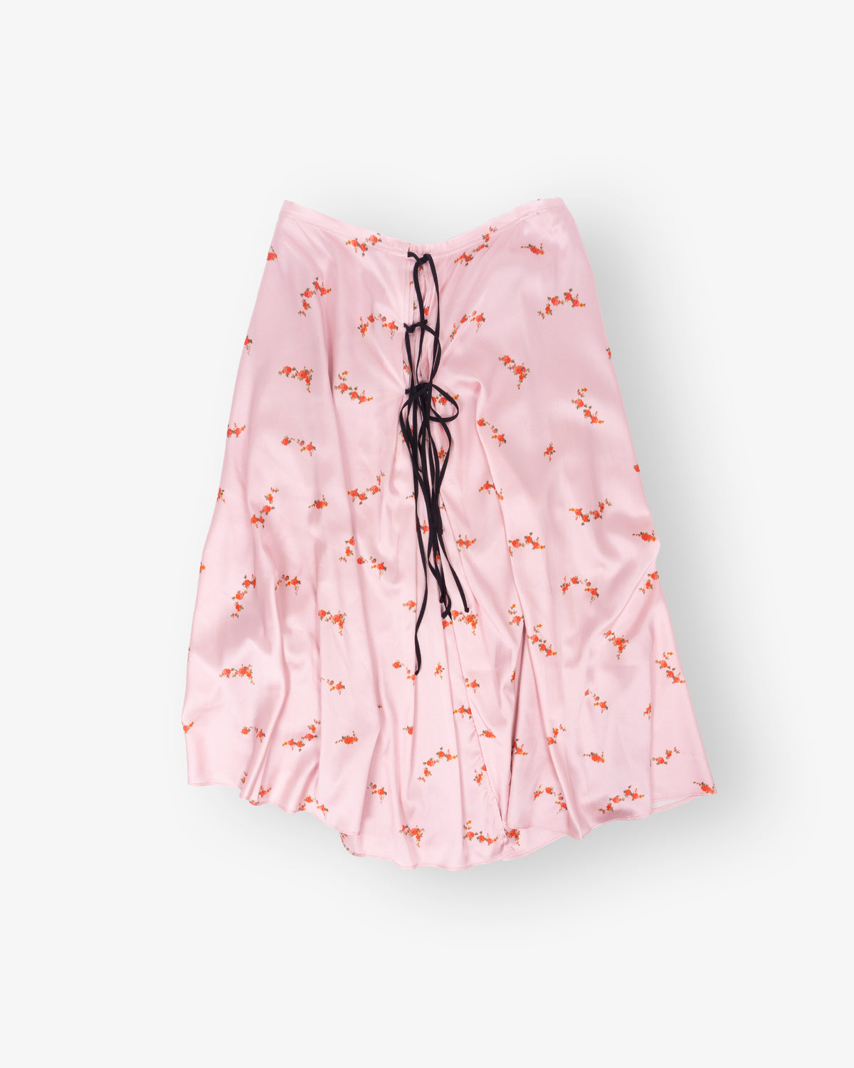 GANNI Printed Sandwashed Silk Tie String Midi Skirt Silver Pink