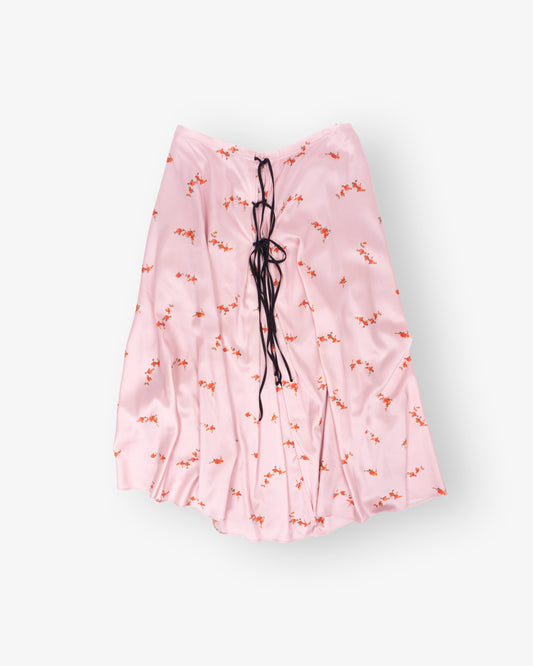 GANNI Printed Sandwashed Silk Tie String Midi Skirt Silver Pink