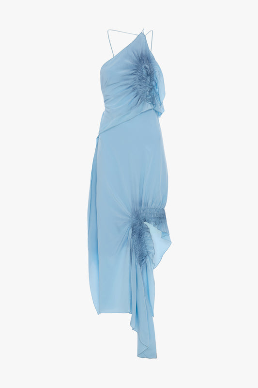 VICTORIA BECKHAM Smocked Halter Dress Ionian Blue
