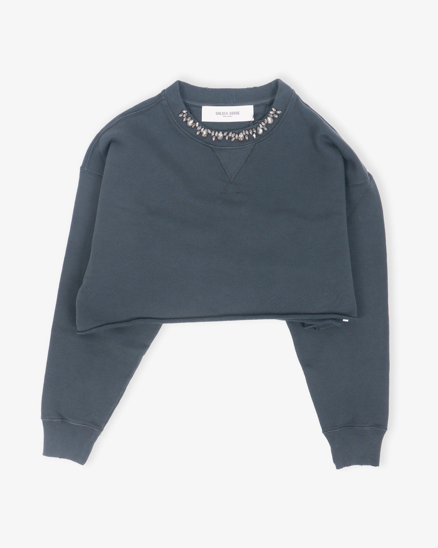 GOLDEN GOOSE W´s Cropped Crew Neck Sweatshirt Dyed Organic Cotton Fleece/Crystal on Collar