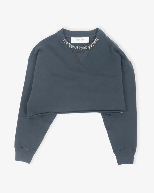 GOLDEN GOOSE W´s Cropped Crew Neck Sweatshirt Dyed Organic Cotton Fleece/Crystal on Collar