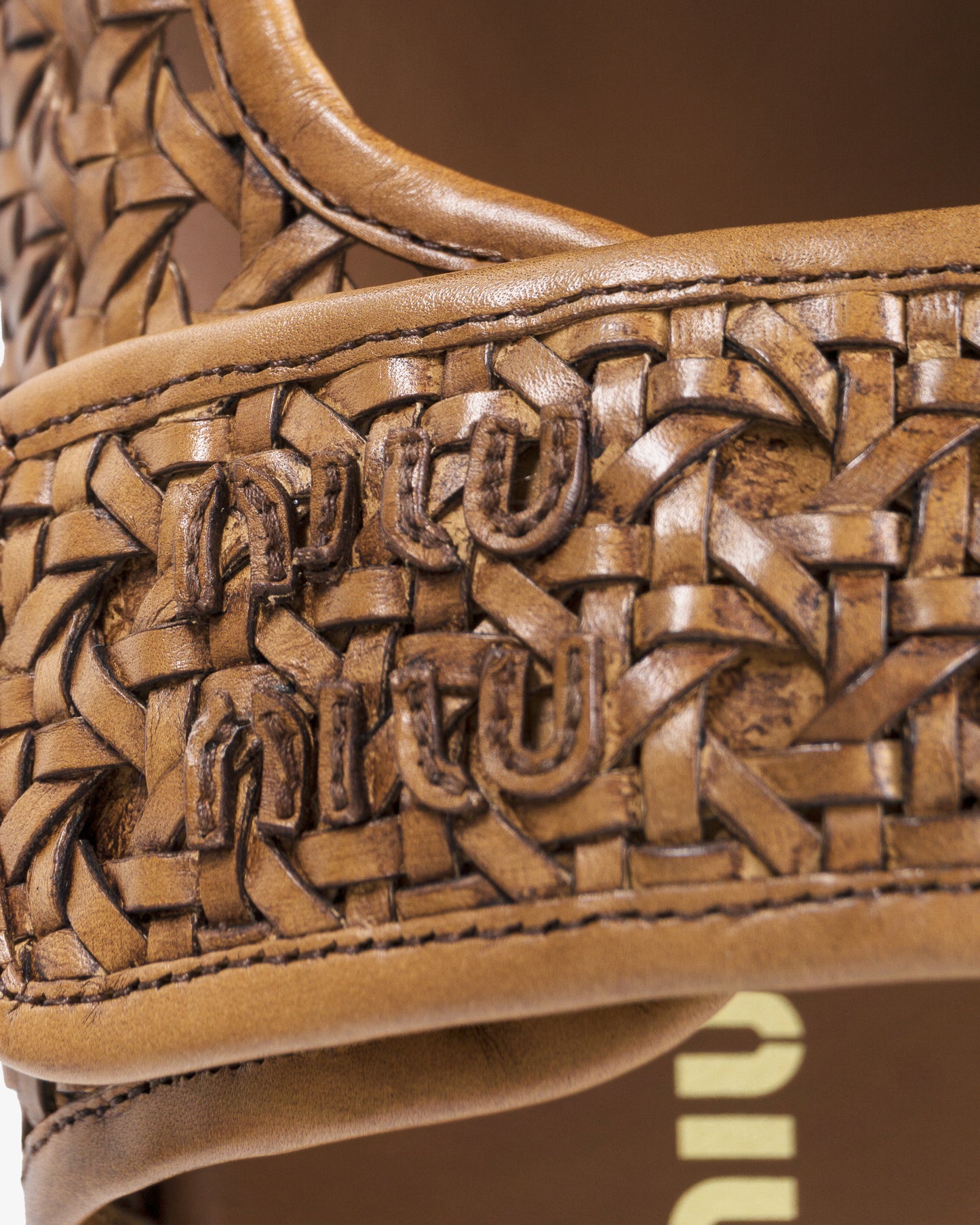 MIU MIU Interlaced Leather Sandals Cognac