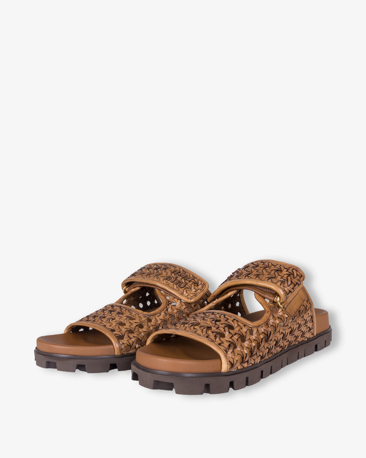 MIU MIU Interlaced Leather Sandals Cognac