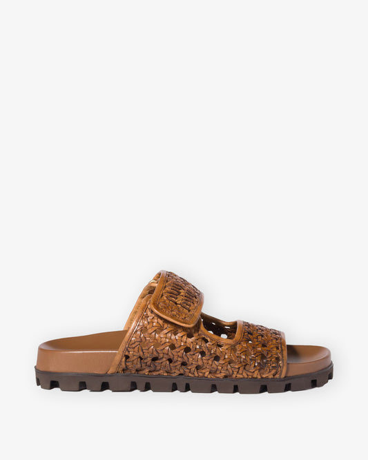 MIU MIU Interlaced Leather Sandals Cognac