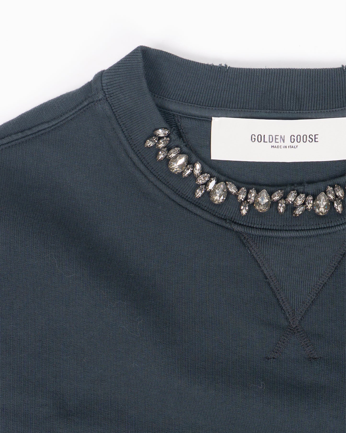 GOLDEN GOOSE W´s Cropped Crew Neck Sweatshirt Dyed Organic Cotton Fleece/Crystal on Collar