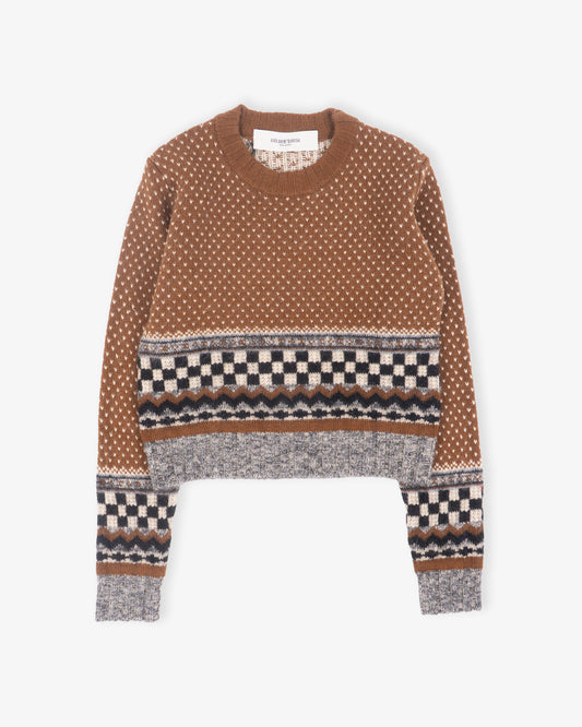 GOLDEN GOOSE Journey W´s Knit Cropped Crewneck Wool Blend Geometric Jacquard