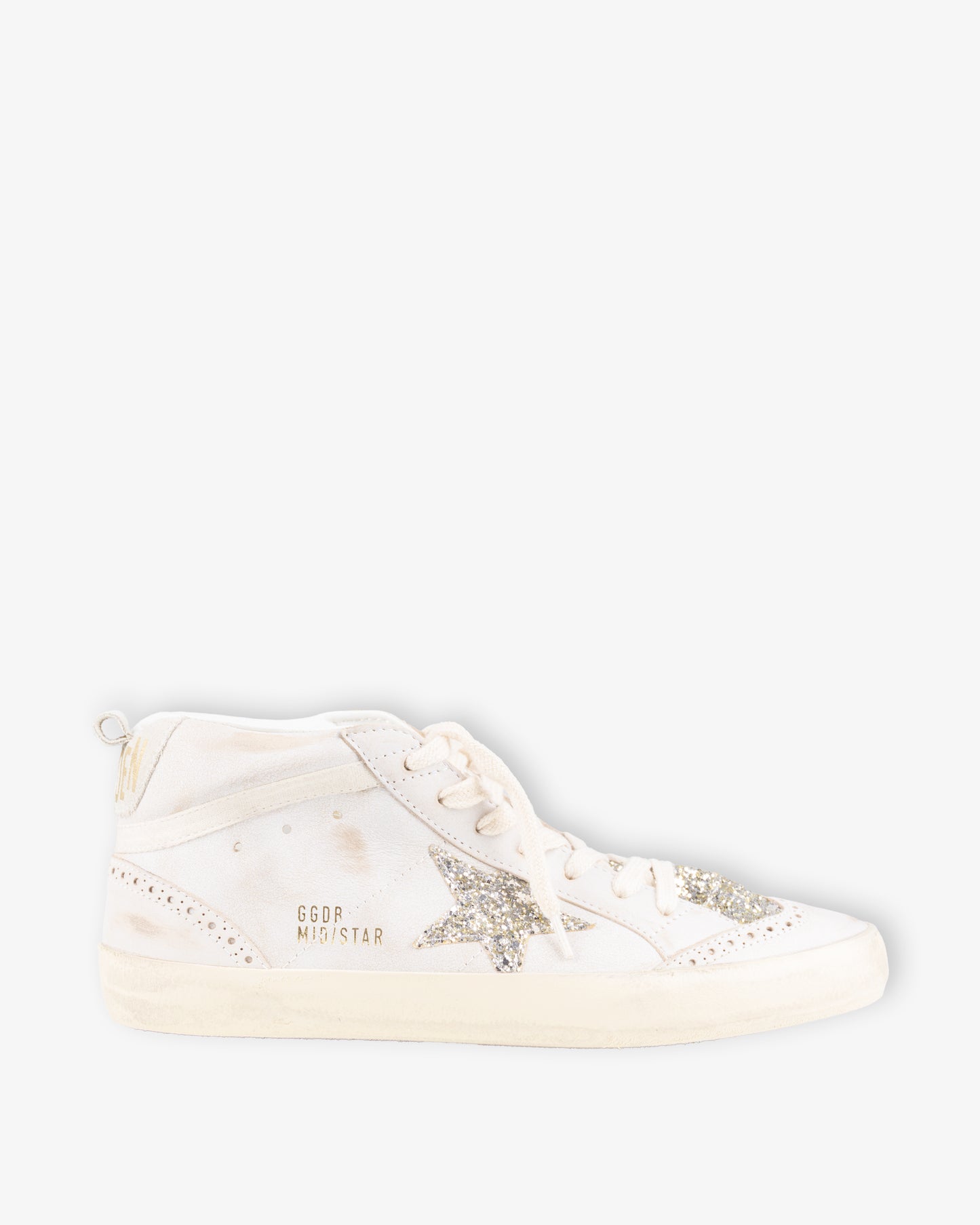 GOLDEN GOOSE Mid Star Leather Upper & Toe Glitter Tongue & Star Suede Heel