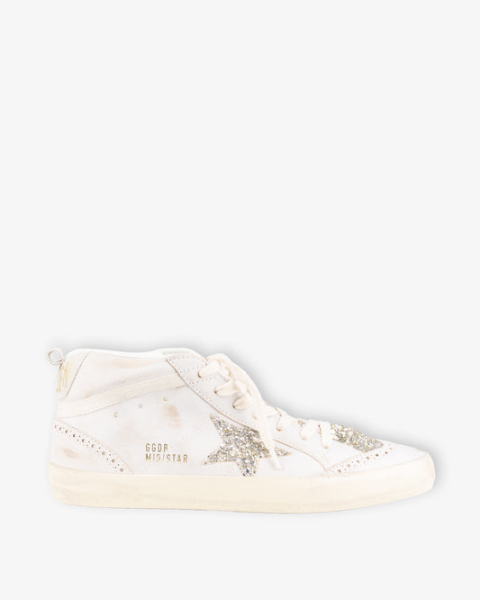 GOLDEN GOOSE Mid Star Leather Upper & Toe Glitter Tongue & Star Suede Heel