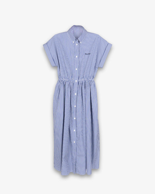 MIU MIU Dress with Thread Embroidery and Pearly Top Shell Buttons Cobalt