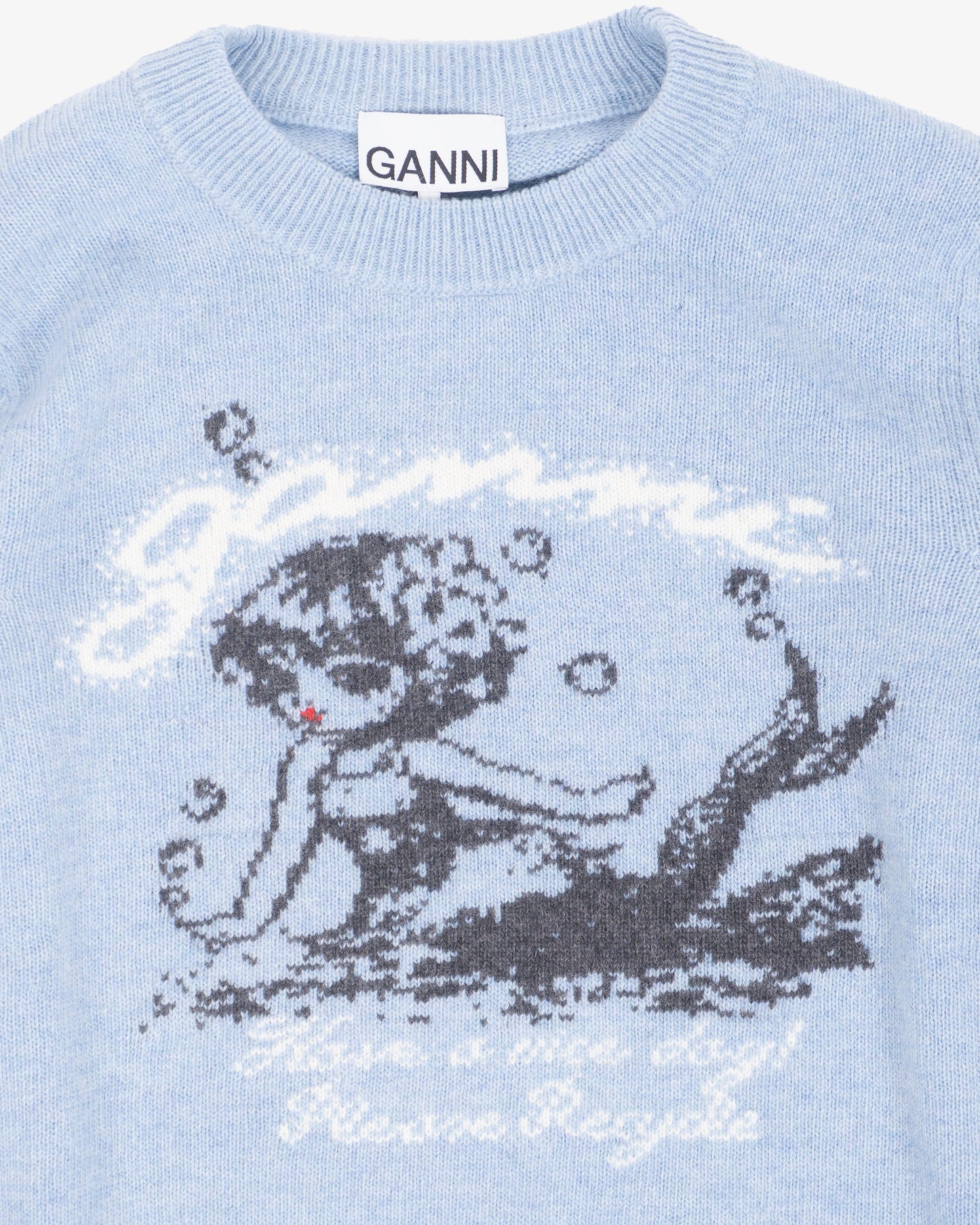 GANNI  Graphic Wool Sweater Mermaid Soft Chambray