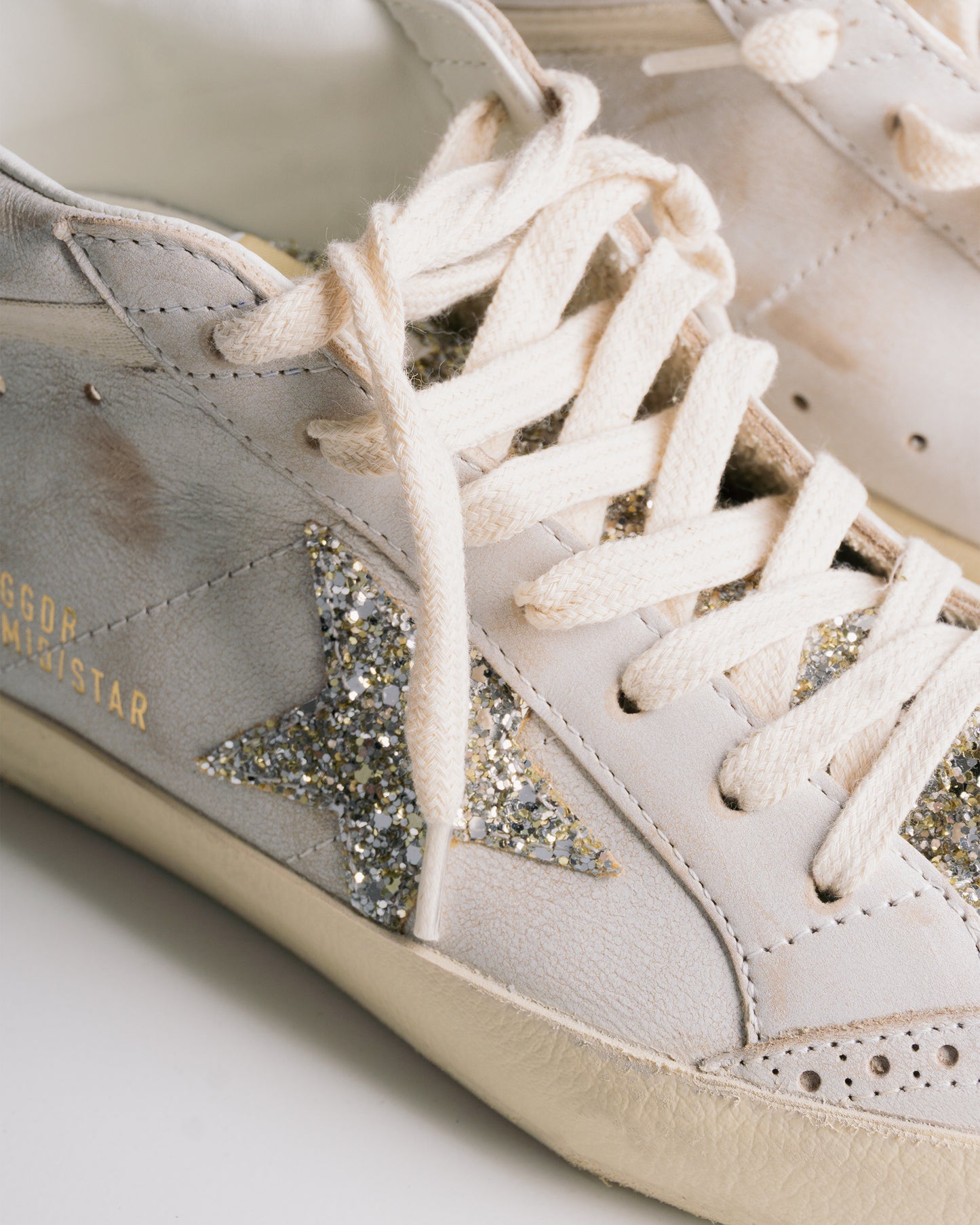GOLDEN GOOSE Mid Star Leather Upper & Toe Glitter Tongue & Star Suede Heel