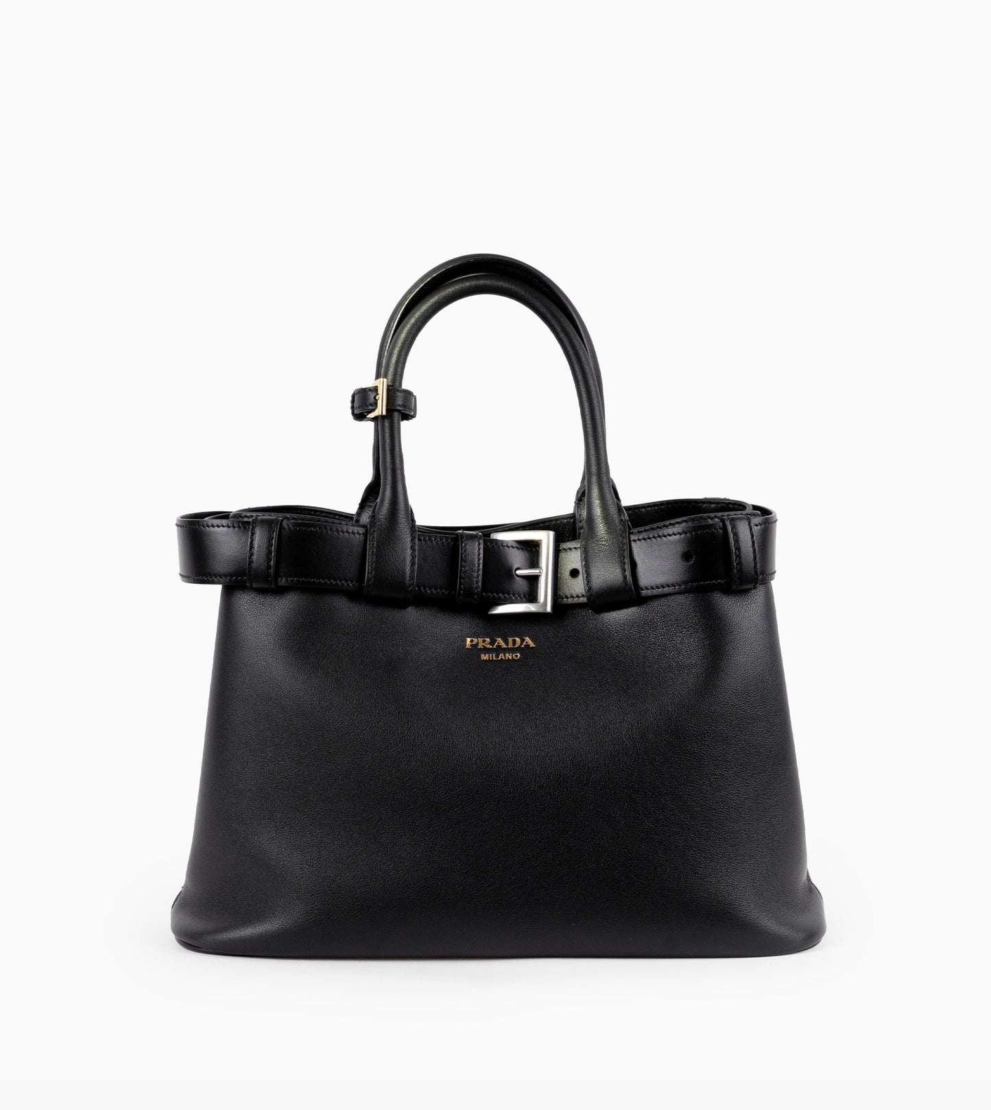 PRADA Buckle Medium Leather Bag with Belt