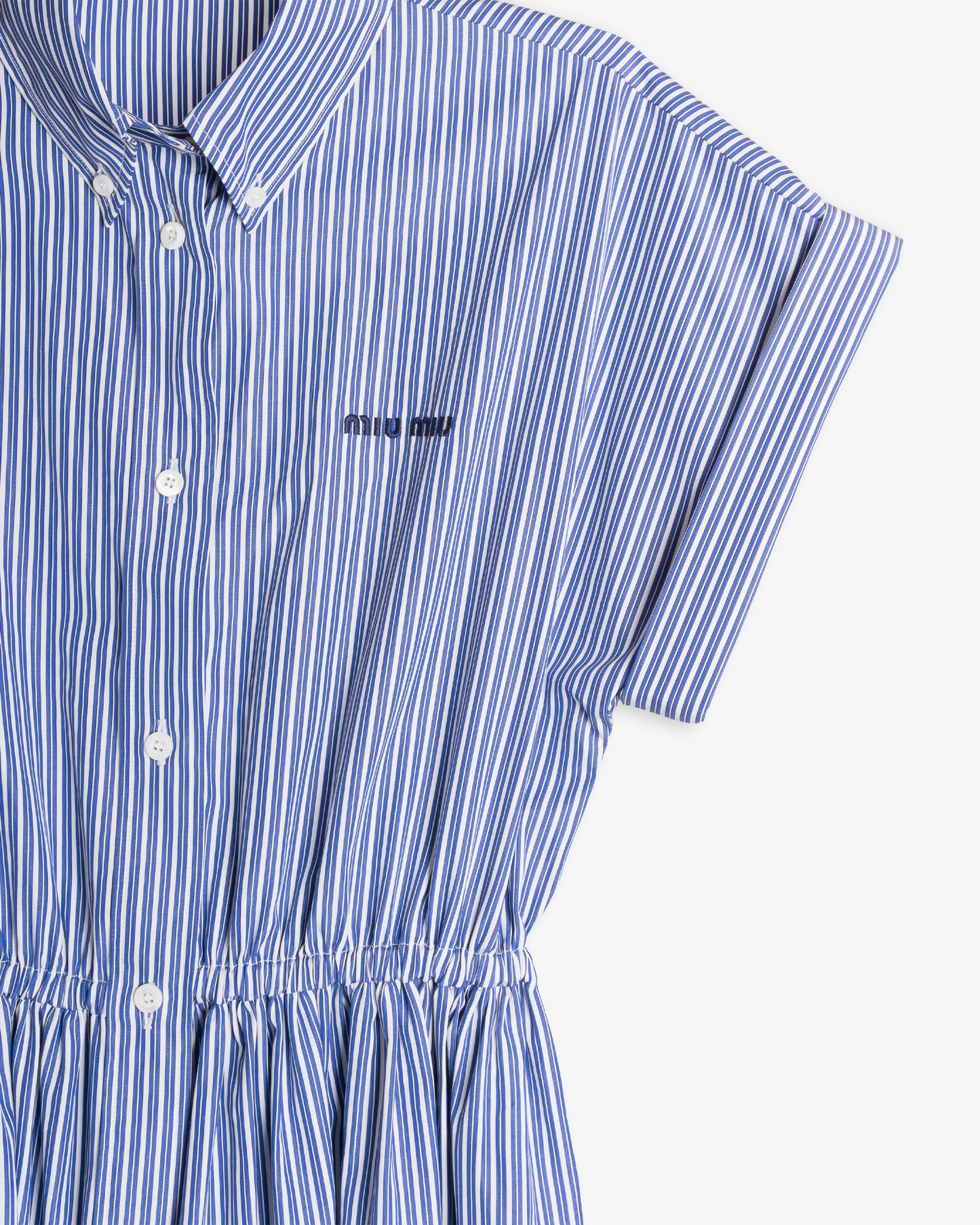 MIU MIU Dress with Thread Embroidery and Pearly Top Shell Buttons Cobalt