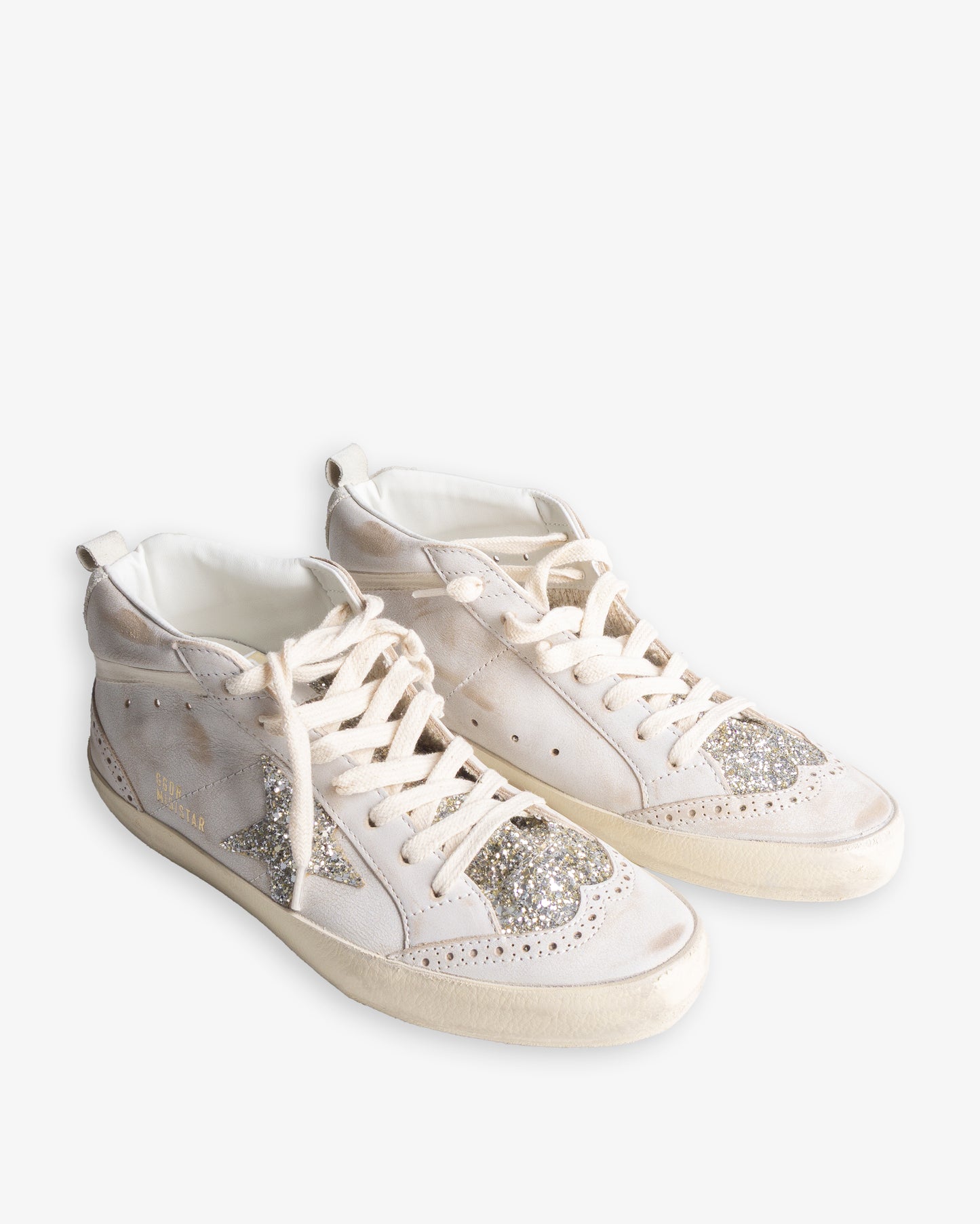 GOLDEN GOOSE Mid Star Leather Upper & Toe Glitter Tongue & Star Suede Heel