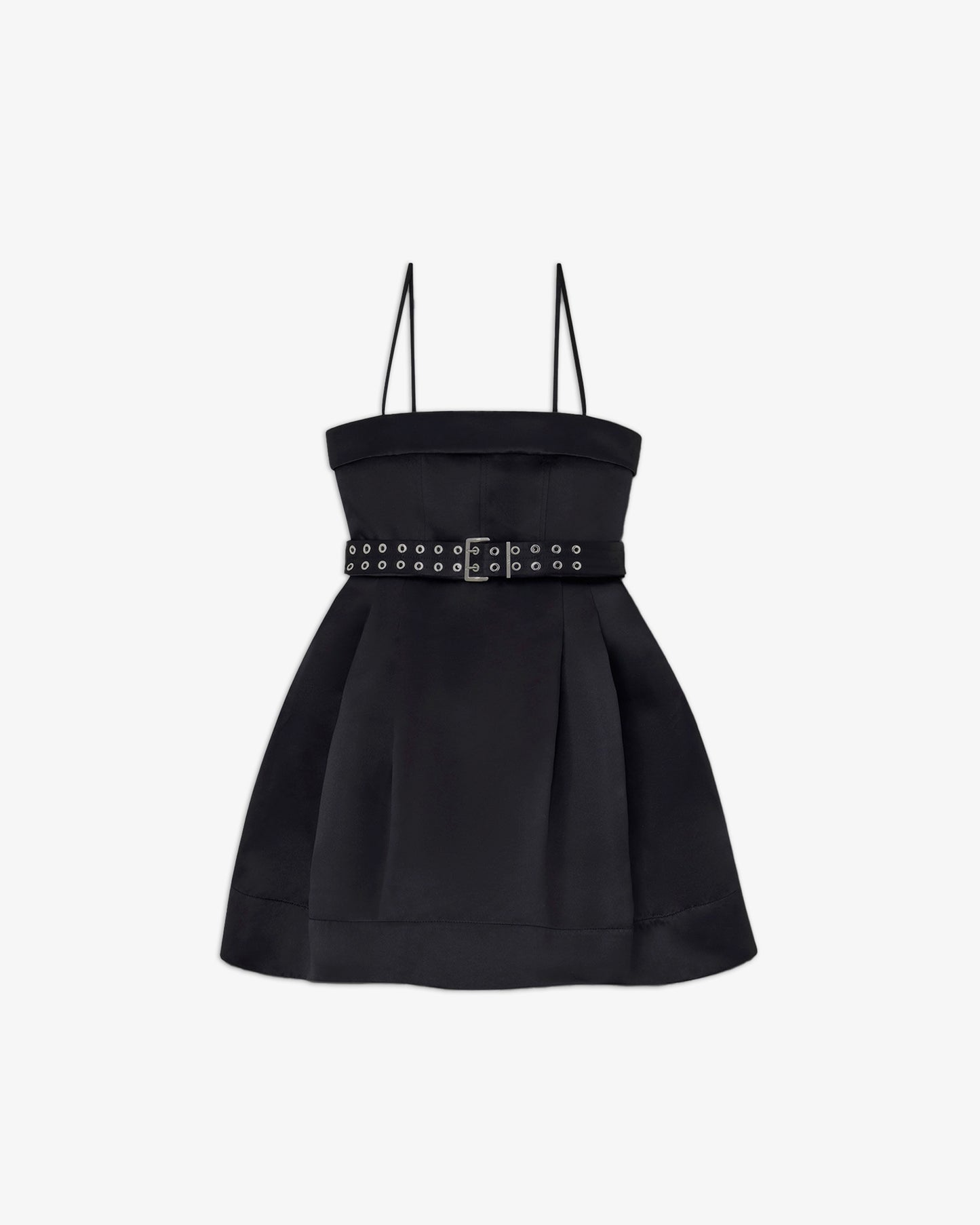 GANNI Duchesse Satin Bubble Mini Dress Black