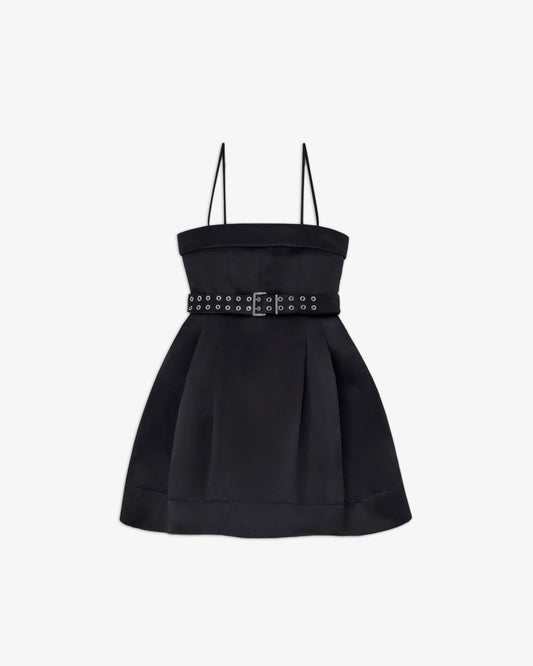 GANNI Duchesse Satin Bubble Mini Dress Black