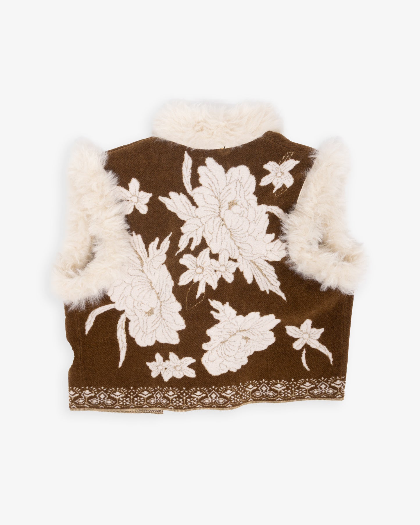 FORTE FORTE "The Lotus" Chenille Jacquard vest Eco fur Details Cumino